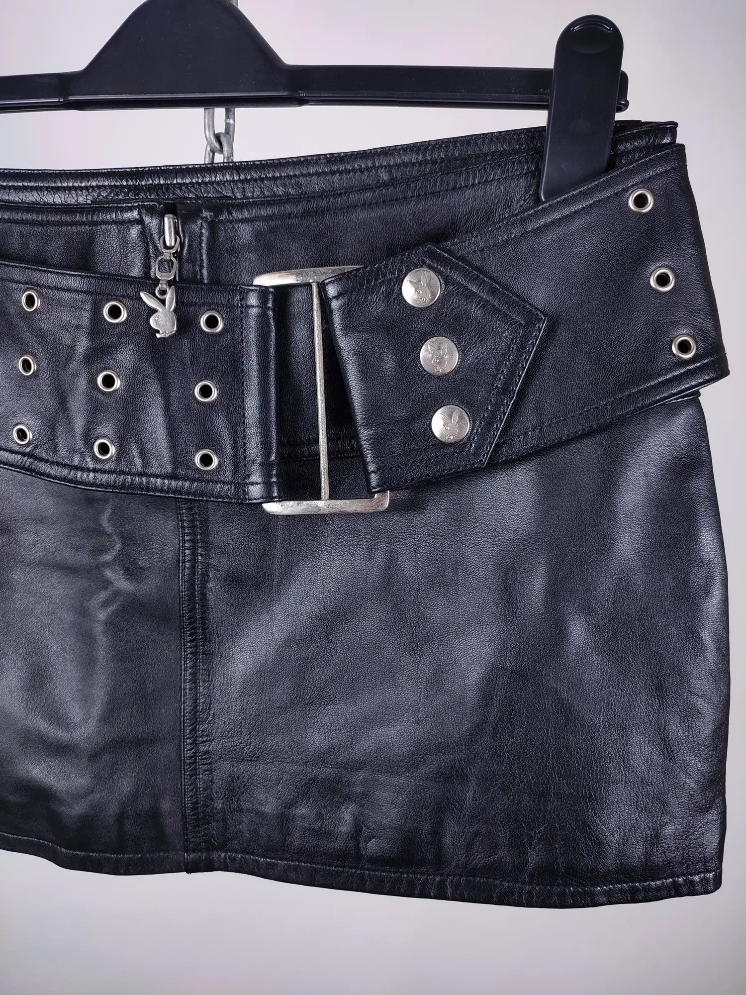 Playboy VTG Playboy logo Leather Belted Mini Skirt Size 32" / US 10 / IT 46 - 4 Thumbnail