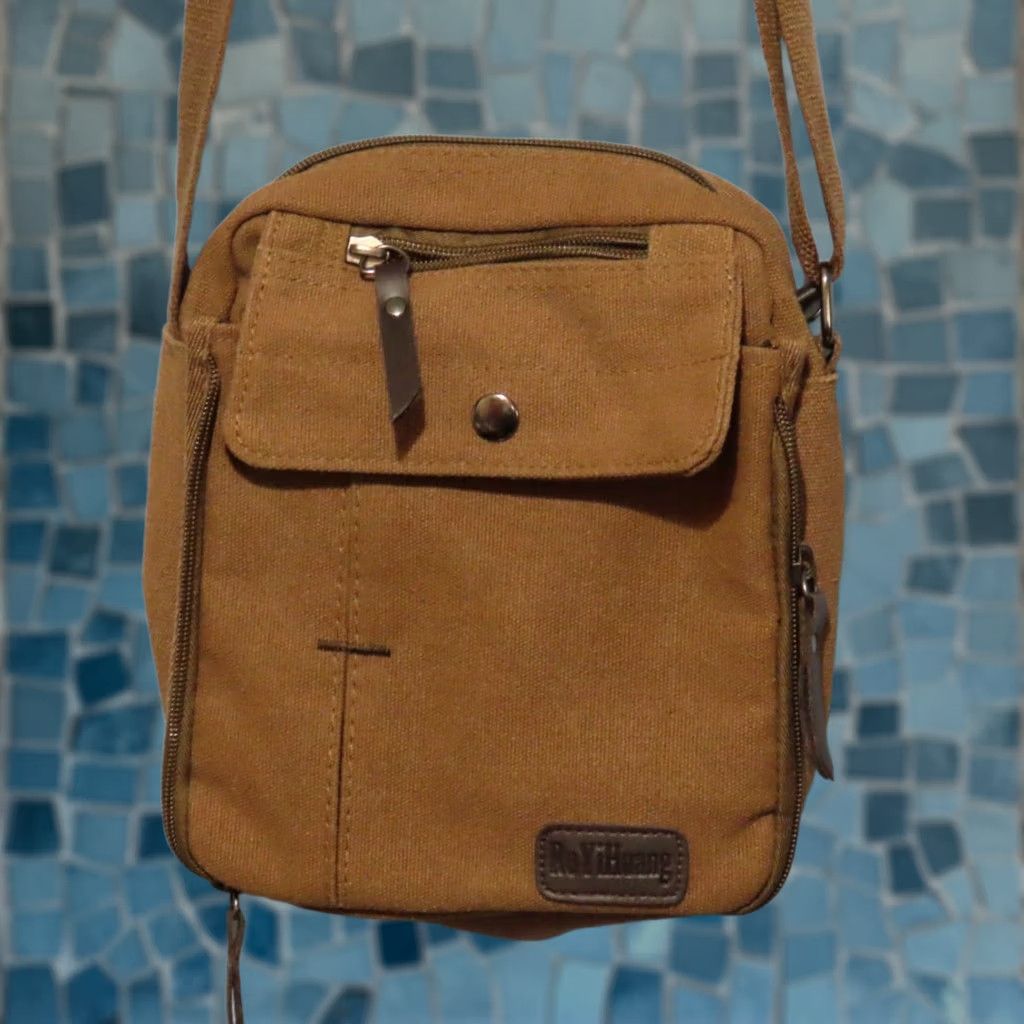 Messagerie Ru Yi Huang Crossbody Bag Brown Canvas 8 Pocket 8"x7"x2.5" | Medium Men Outdoor Adjustable Strap Snap Zip Pockets Style Crossbody Bag Size ONE SIZE - 1 Thumbnail