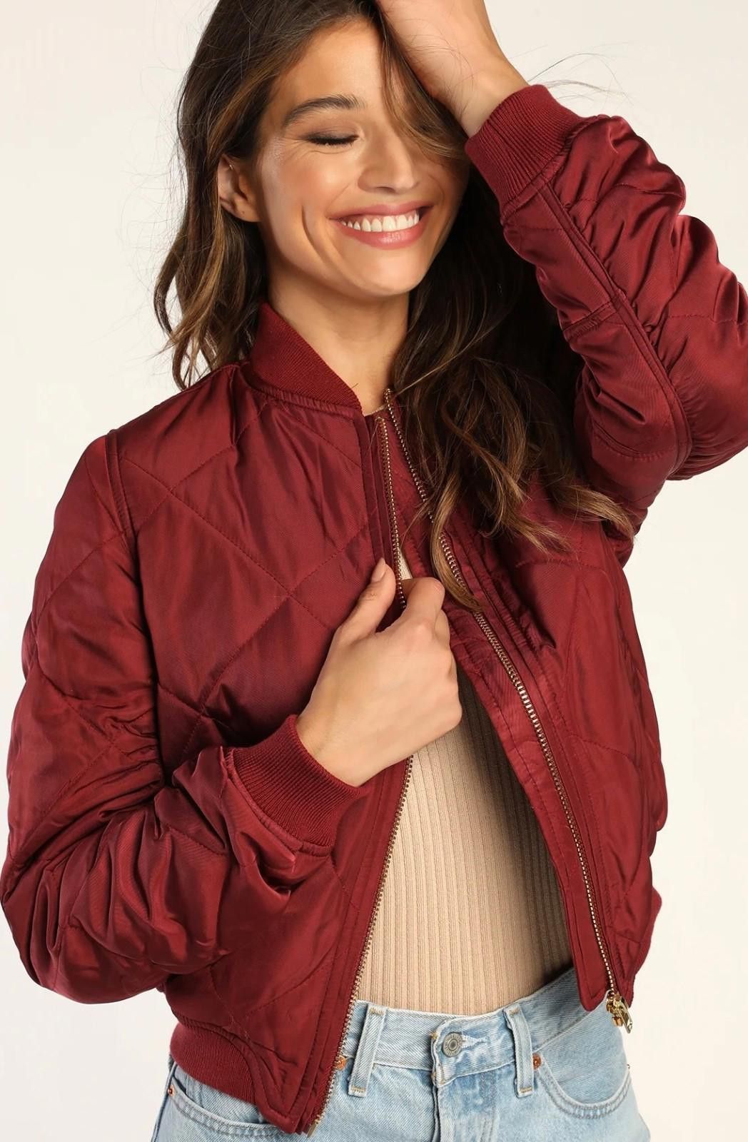 Lulus LULUS Quilted Bomber Jacket in Burgundy (X-SMALL) Size XS / US 0-2 / IT 36-38 - 1 Thumbnail