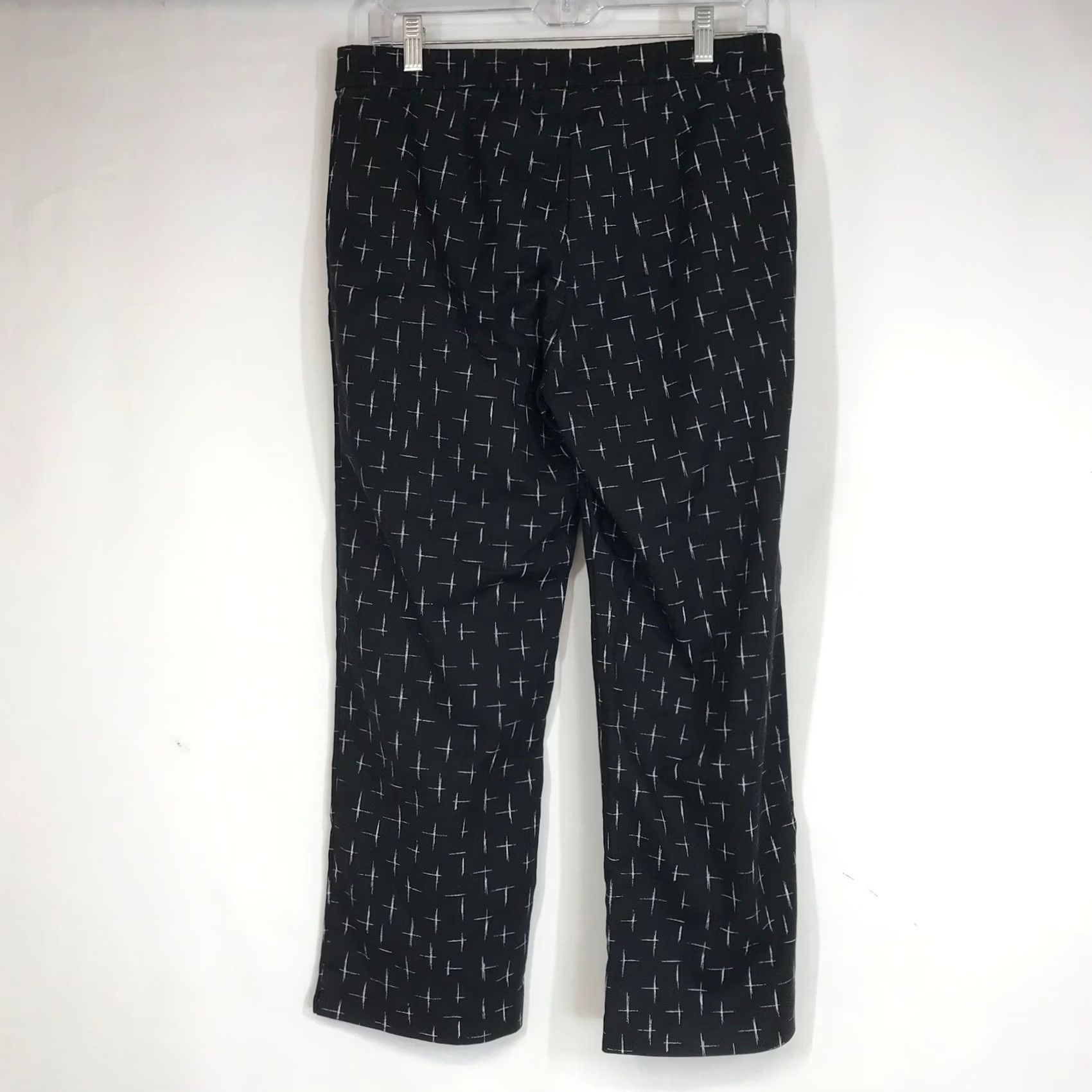 Vintage J Jill Black White Geometric Print Dress Pants Trousers Size 8 Knit Stretch Straight Front Women's Pants Size 30" / US 8 / IT 44 - 4 Thumbnail