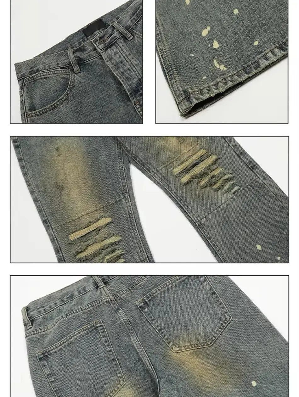 Japanese Brand Streetwear Design Skinny Ripped Straight Hole Jeans y2k Size US 32 / EU 48 - 5 Thumbnail
