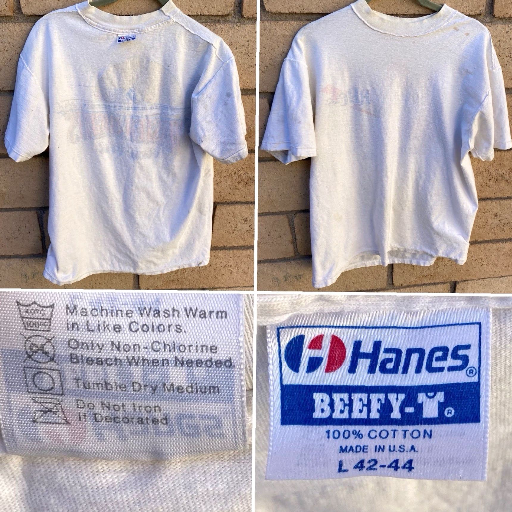 Hanes VINTAGE Hanes T-Shirt White Men L Graphic Print Blown Flatbottom Drag Boat 1980s Wasted Nights RBC Electric Size US L / EU 52-54 / 3 - 6 Thumbnail