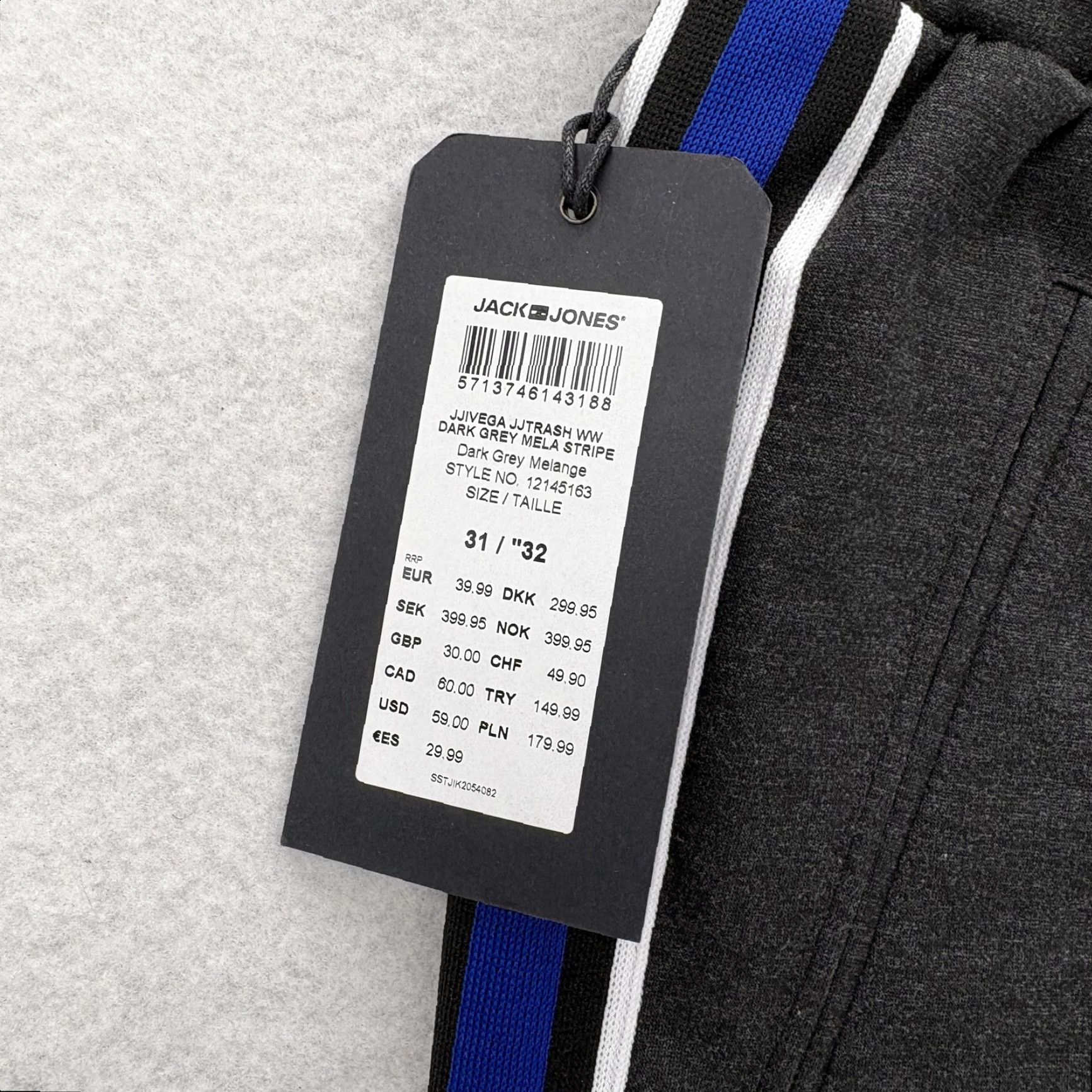 Jack & Jones JACK & JONES Jogger Pants Mens 31x27 Dark Gray Stripe Stretch Tapered Casual NWT Size US 31 - 4 Thumbnail