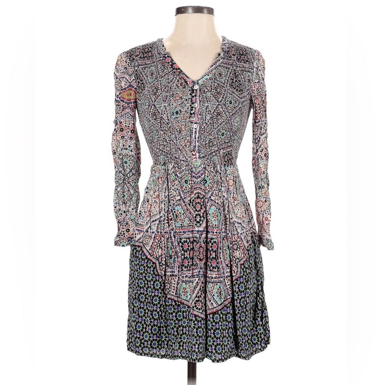 Anthropologie Anthropologie Abstract MulticolorJewel Bohemian Mini Dress Size S / US 4 / IT 40 - 2 Thumbnail