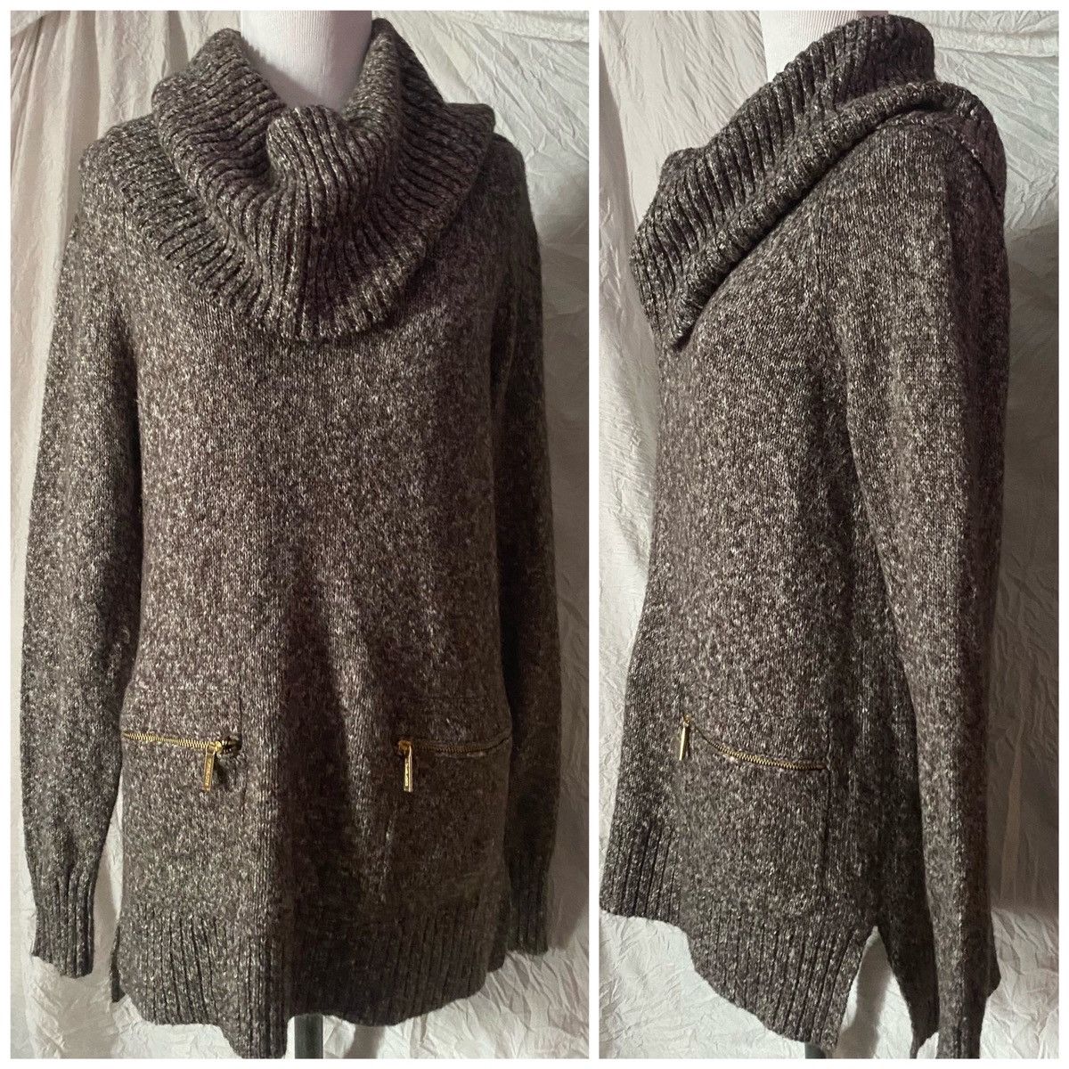 Michael Kors Michael Kors, Gray/Brown, Cable Knit, Oversized, Sweater Size S / US 4 / IT 40 - 8 Thumbnail