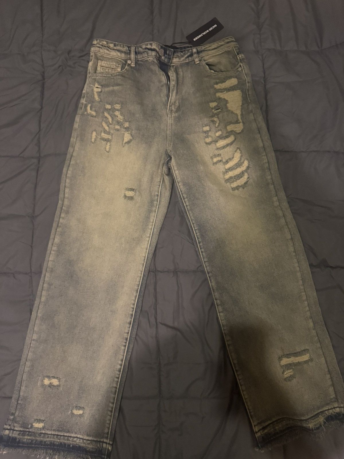 Racer Worldwide Racer Worldwide blue distressed denim jeans Size US 34 / EU 50 - 2 Thumbnail