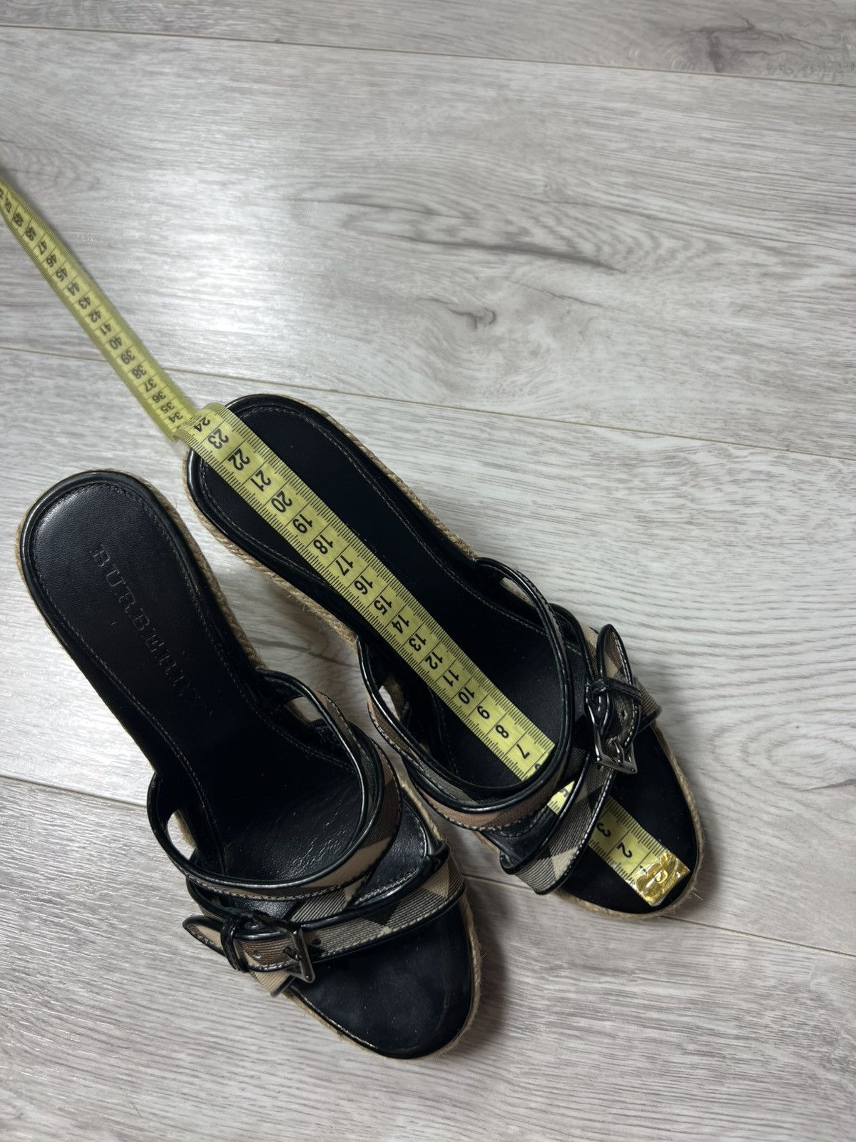 Burberry Women’s Nova Check Leather Wedge Espadrille Sandals