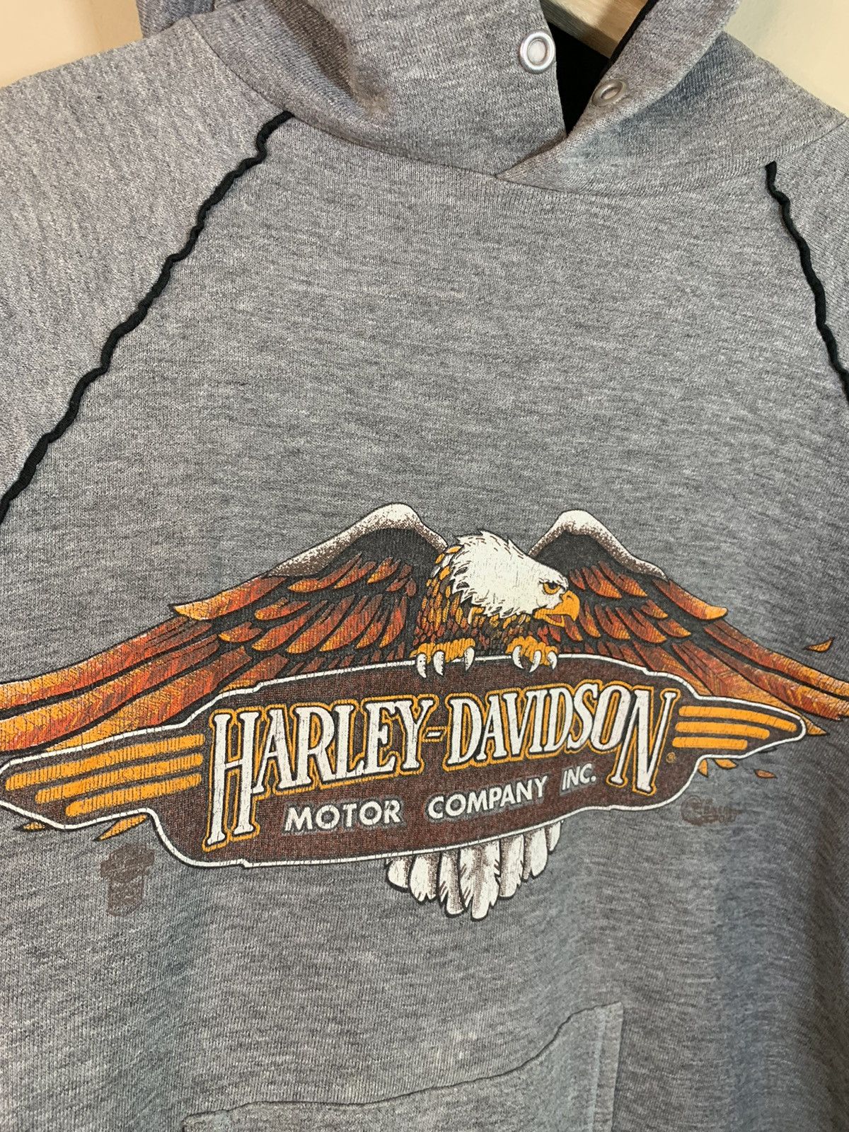 Harley Davidson × Vintage *RARE* Vintage 1970s Harley Davidson USA-Made Raglan Hoodie Size US L / EU 52-54 / 3 - 5 Thumbnail