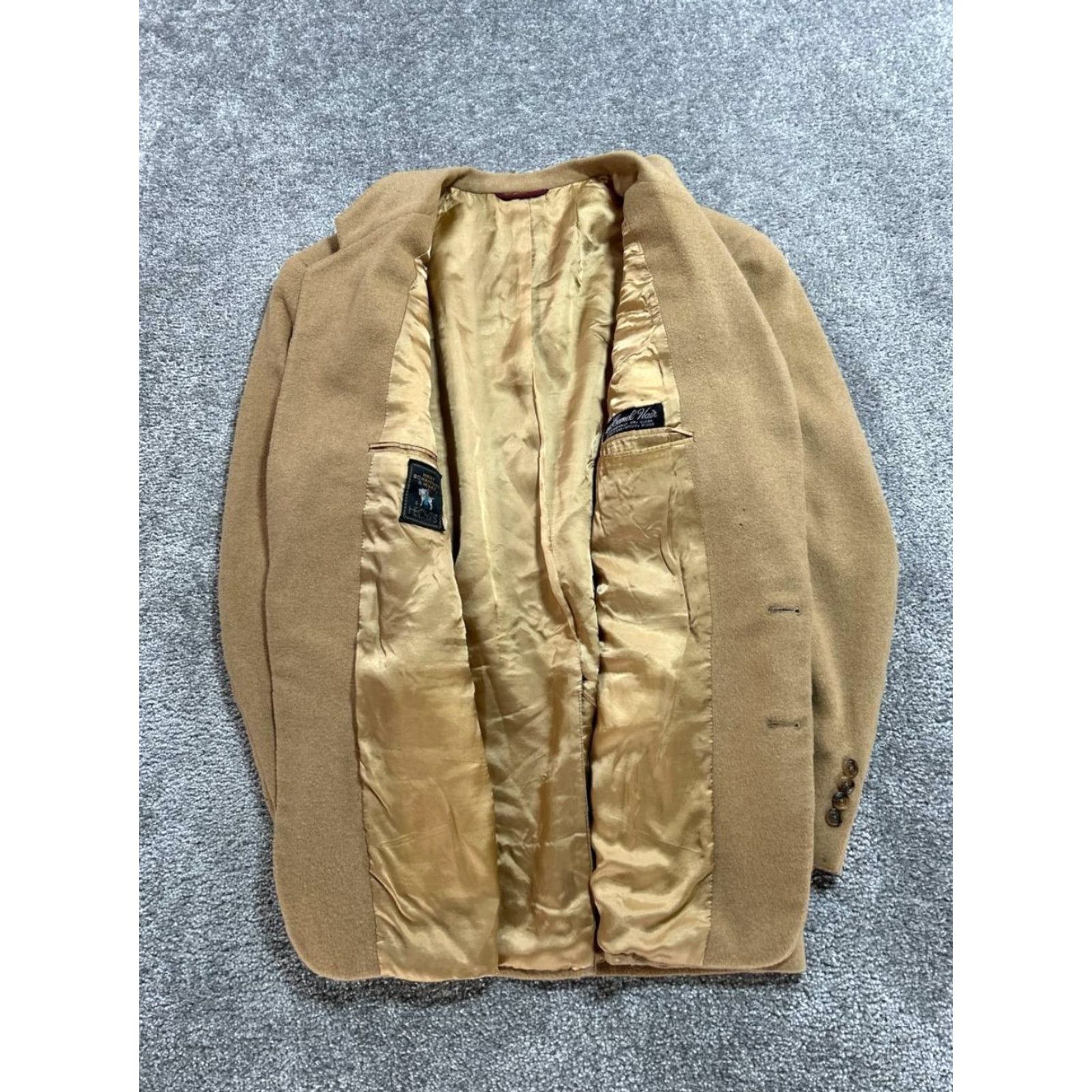 Hart Schaffner Marx VINTAGE Hart Schaffner Marx Blazer Jacket Mens 46 Beige Camel Hair Single Vented Size 46R - 7 Thumbnail