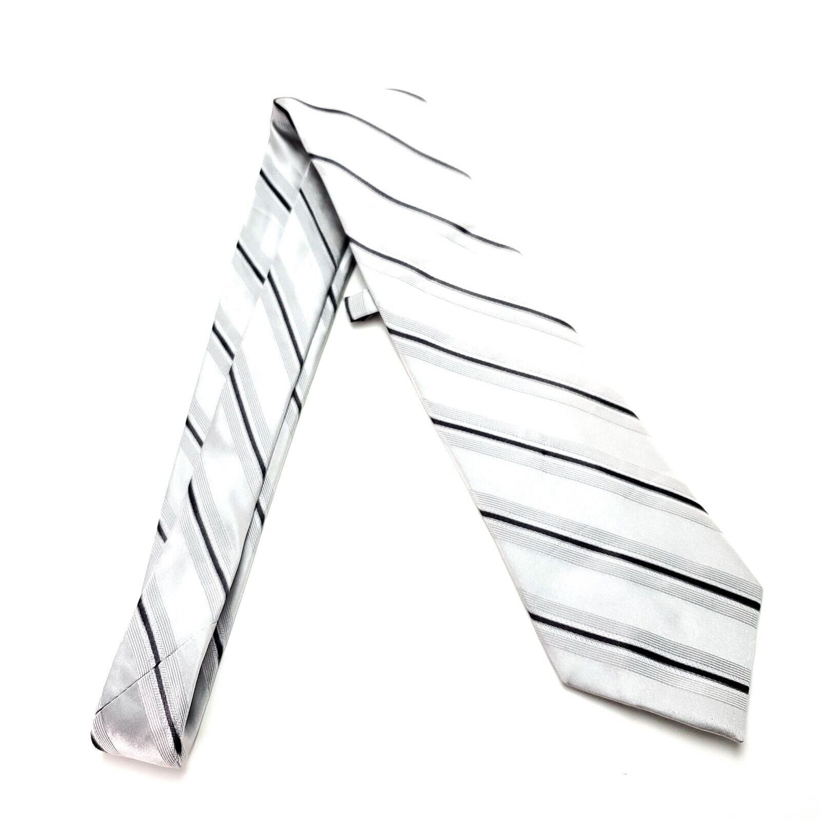Calvin Klein Calvin Klein Silk Tie Woven Silver Striped Size ONE SIZE - 6 Thumbnail