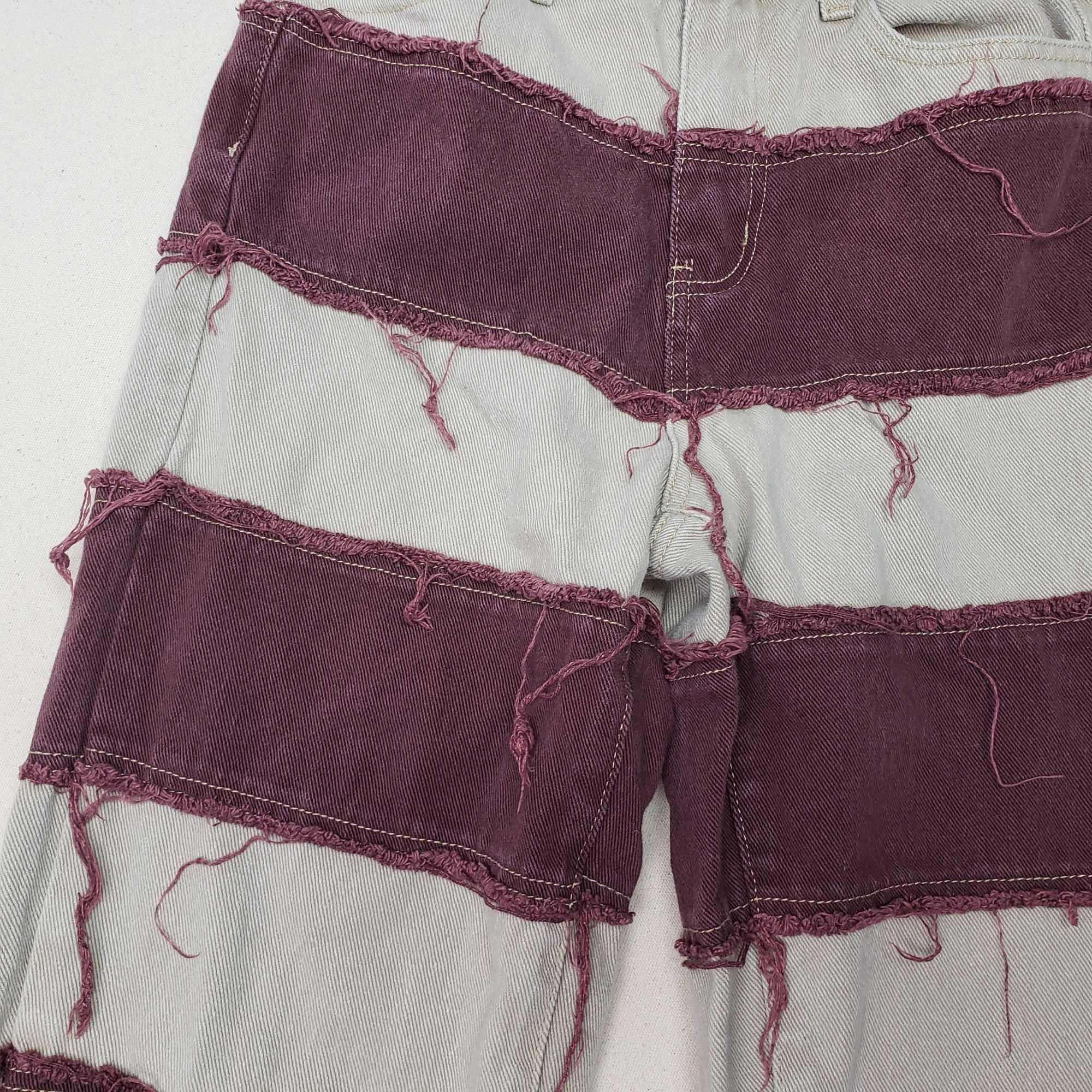 Shein Shein 2-Tone Patchwork Denim Maroon/Bone Straight Leg Jeans Size 22" - 7 Thumbnail