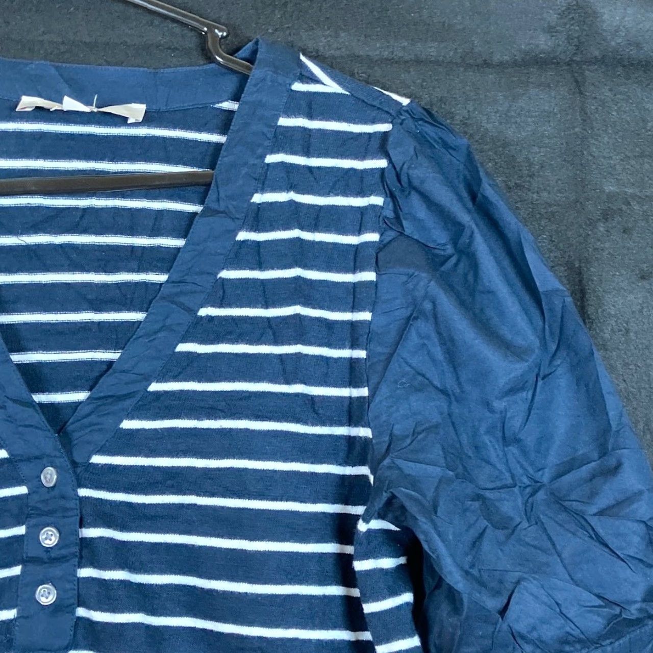 Loft Loft Shirt Womens Navy White Striped V Neck Puff Short Sleeve Modal Blend Large Size L / US 10 / IT 46 - 5 Thumbnail