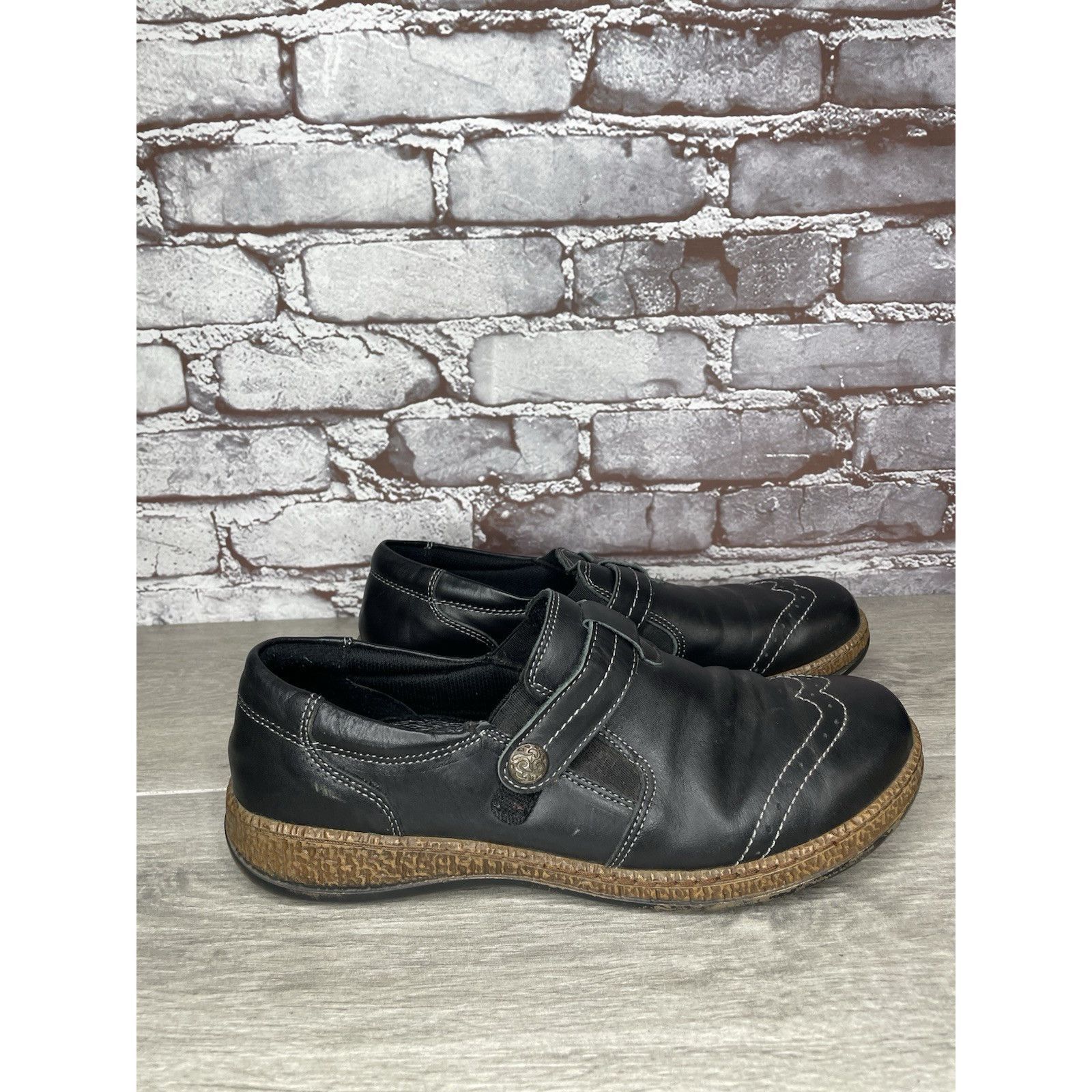 Spring Court Spring Step Black Leather Wingtip Button Strap Clogs Shoes W Size US 11 / IT 41 - 4 Thumbnail