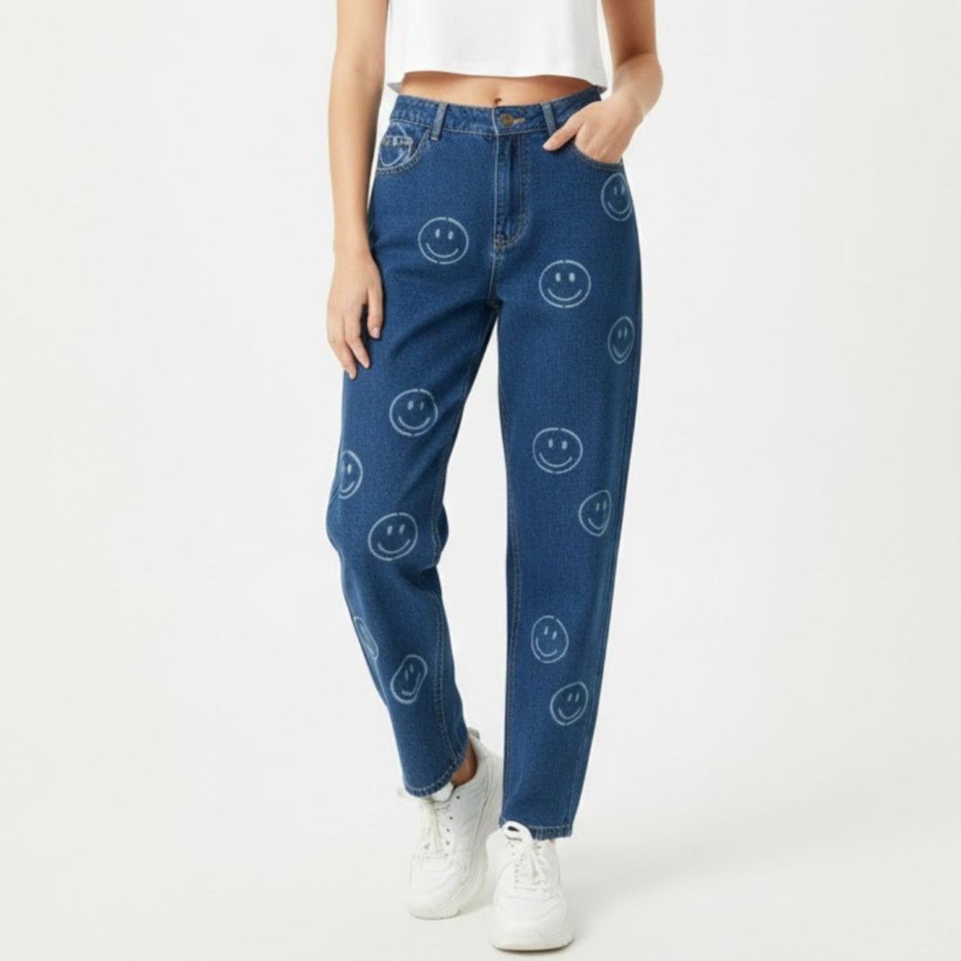 Cider Cider High Rise Straight Leg Jeans 30" Smiley Faces Size 30" / US 8 / IT 44 - 1 Thumbnail