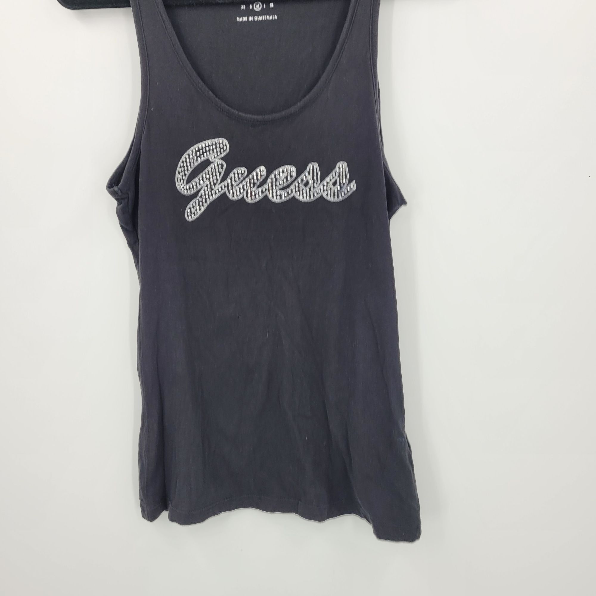 Guess Y2k Guess Black Sleeveless Tank Top Sz M Rhinestone Log Spel Size M / US 6-8 / IT 42-44 - 5 Thumbnail