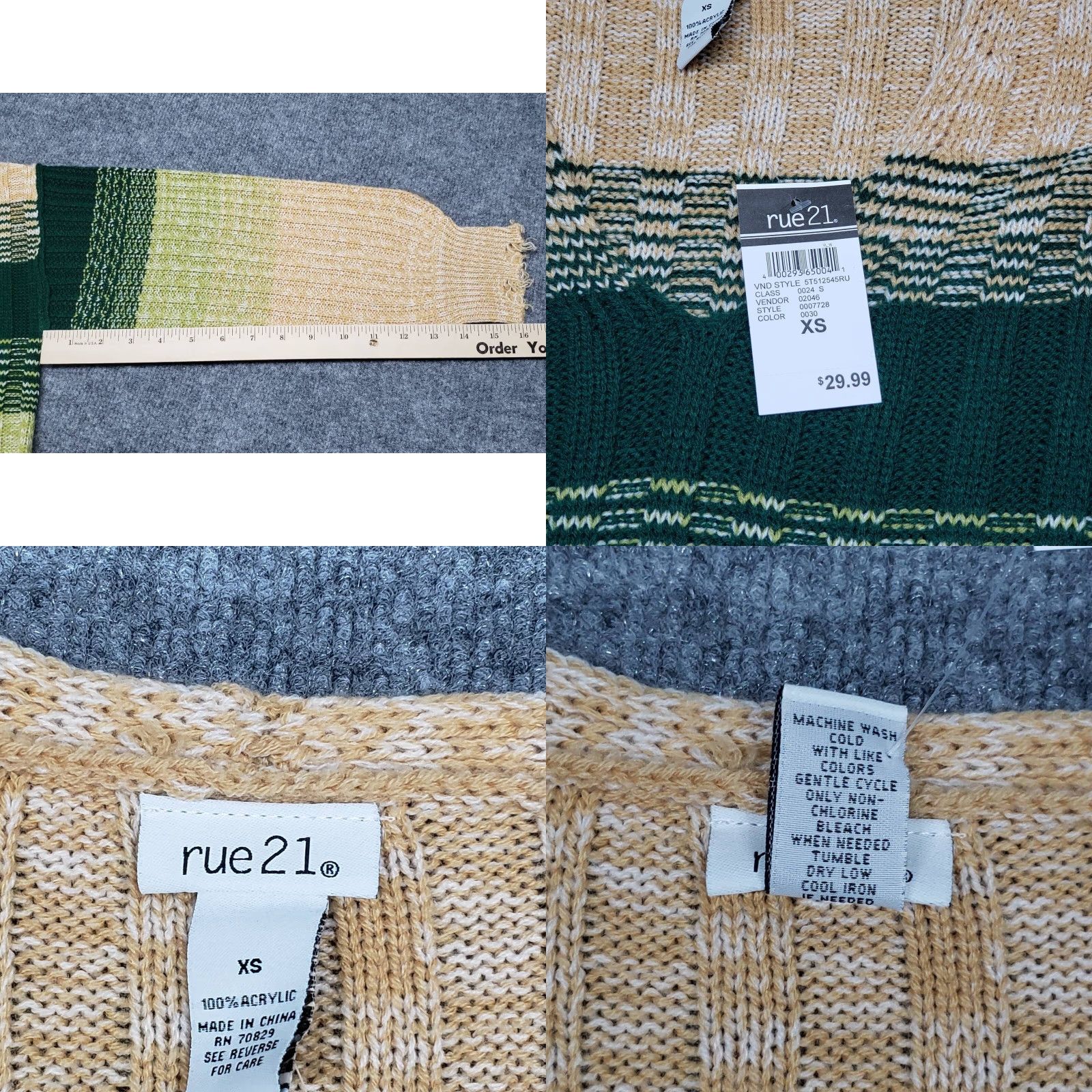 Vintage **Rue21 Women XS Pullover Green Beige Striped V-Neck Knit Sweater** User: Rue21 Women XS Pullover Green Beige Striped V-Neck Knit Sweater Size XS / US 0-2 / IT 36-38 - 8 Thumbnail