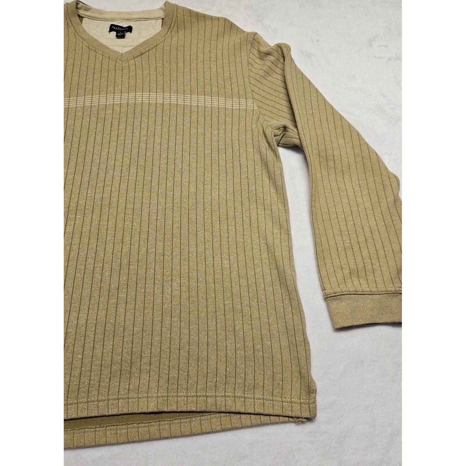 Van Heusen Van Heusen Mens Sweater Knit Ribbed Long Sleeve Beige Tan Cotton Blend L Pullover Crew Neck Shirt Size US L / EU 52-54 / 3 - 3 Thumbnail
