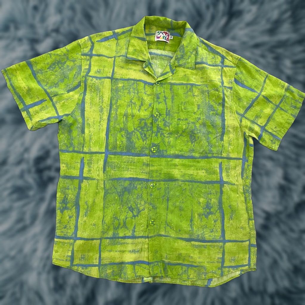 Jams World VINTAGE Jams World Hawaiian Button-Up Shirt Adult Medium Green Plaid Rayon Short Sleeve Mens Size US M / EU 48-50 / 2 - 1 Thumbnail