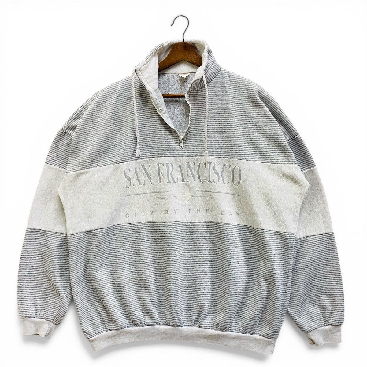 Vintage Vintage San Francisco Striped Quarter Zip Boxy Sweatshirt Size US XL / EU 56 / 4 - 1 Thumbnail