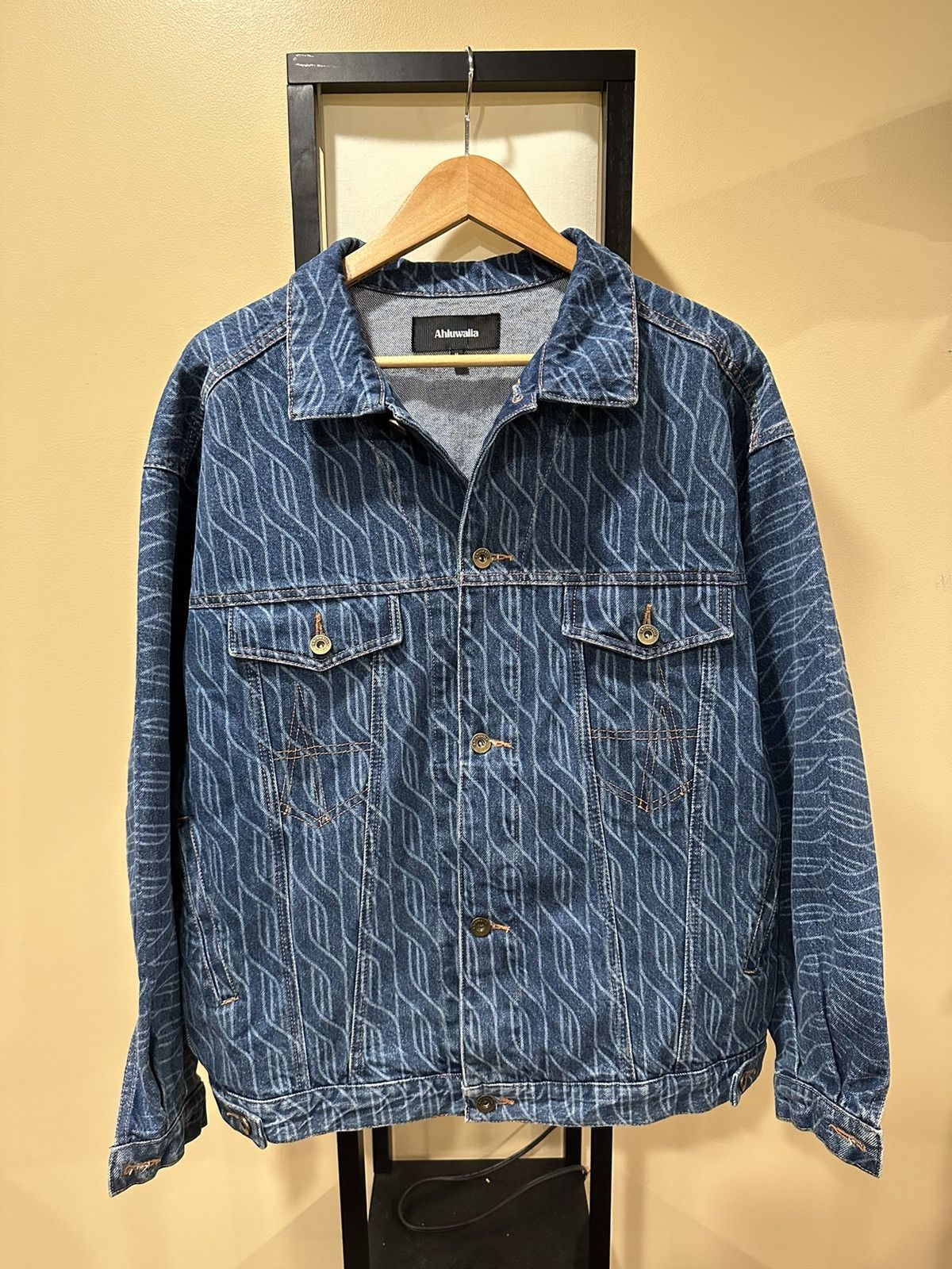 image of Ahluwalia Signature Laser Denim Jacket in Blue, Men's (Size Medium)