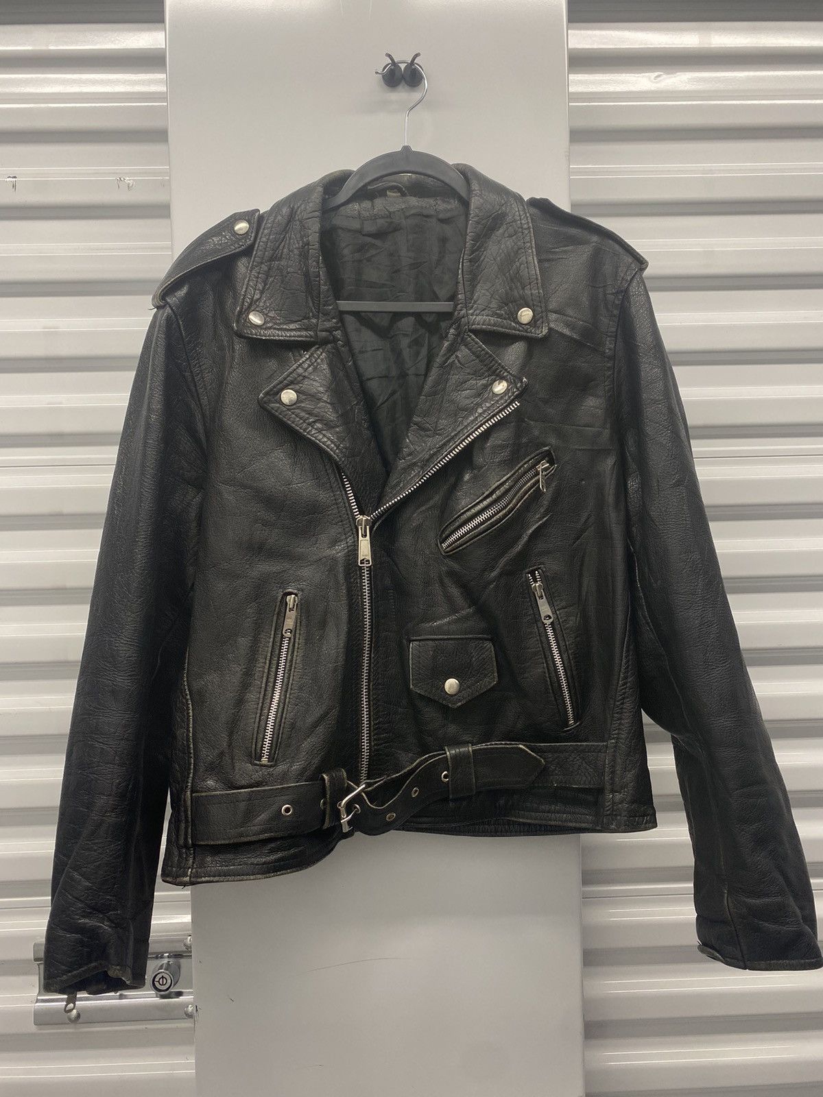 image of Vintage Black Motorcycle Jacket, Men's (Size Large)