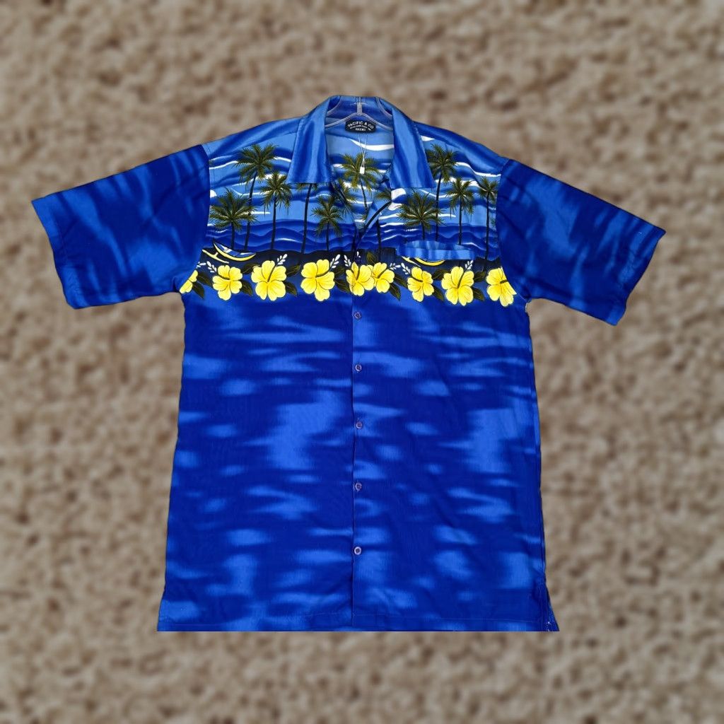 CO Pacific & Co Shirt Men Small Blue Floral Palm Tree 100% Polyester Hawaiian Size US S / EU 44-46 / 1 - 1 Thumbnail