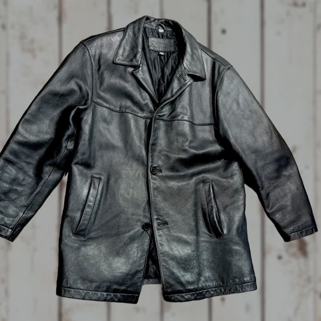 Vintage VINTAGE St. John’s Bay Black Leather Jacket Bomber Button Up Quilted Lined Trench Mens M Jacket Size US M / EU 48-50 / 2 - 1 Thumbnail