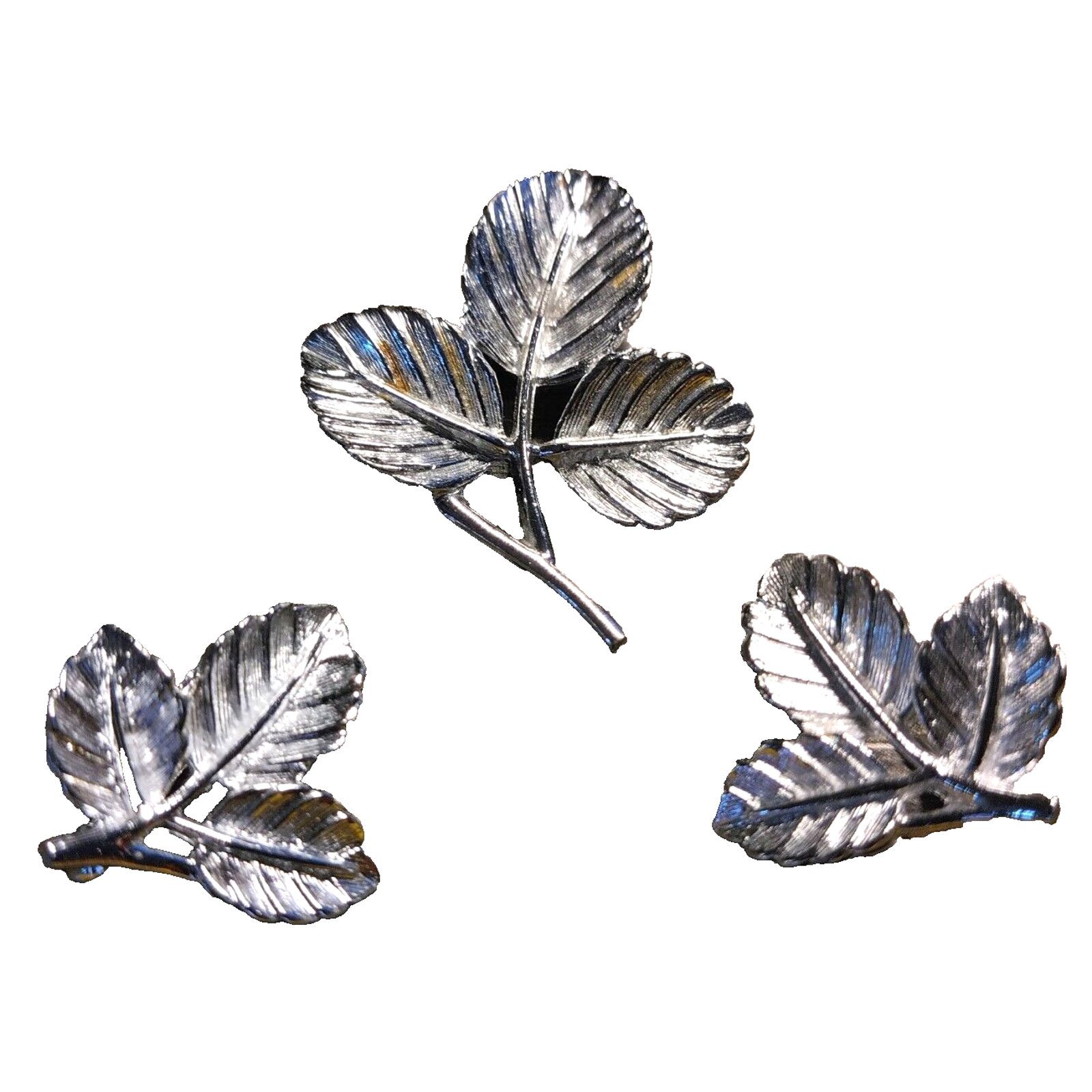 The Unbranded Brand Sarah Coventry Three Leaf Leaves Brooch Pin & Clip Earrings Size ONE SIZE - 1 Thumbnail