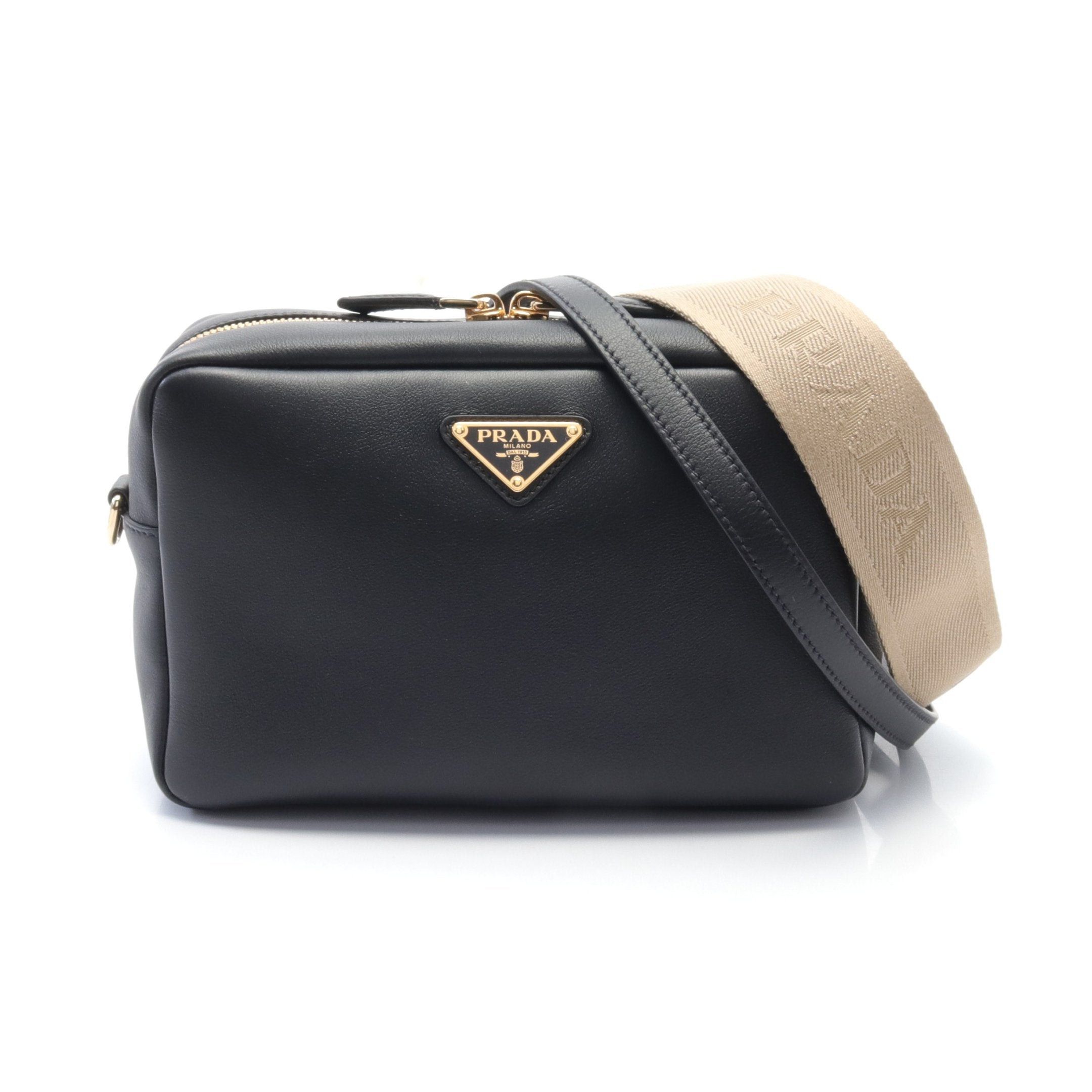 Prada Prada Soft Grain Shoulder Bag Leather Black Size ONE SIZE - 1 Thumbnail