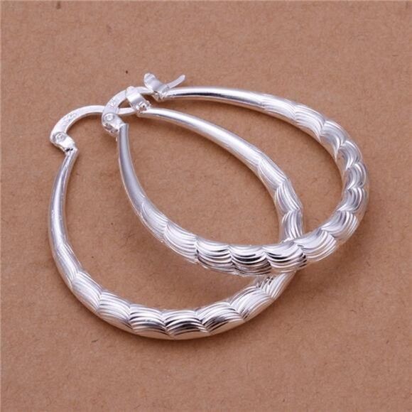 Other 925 Sterling Silver Hoop Earrings Classic Pierced Style Size ONE SIZE - 1 Thumbnail