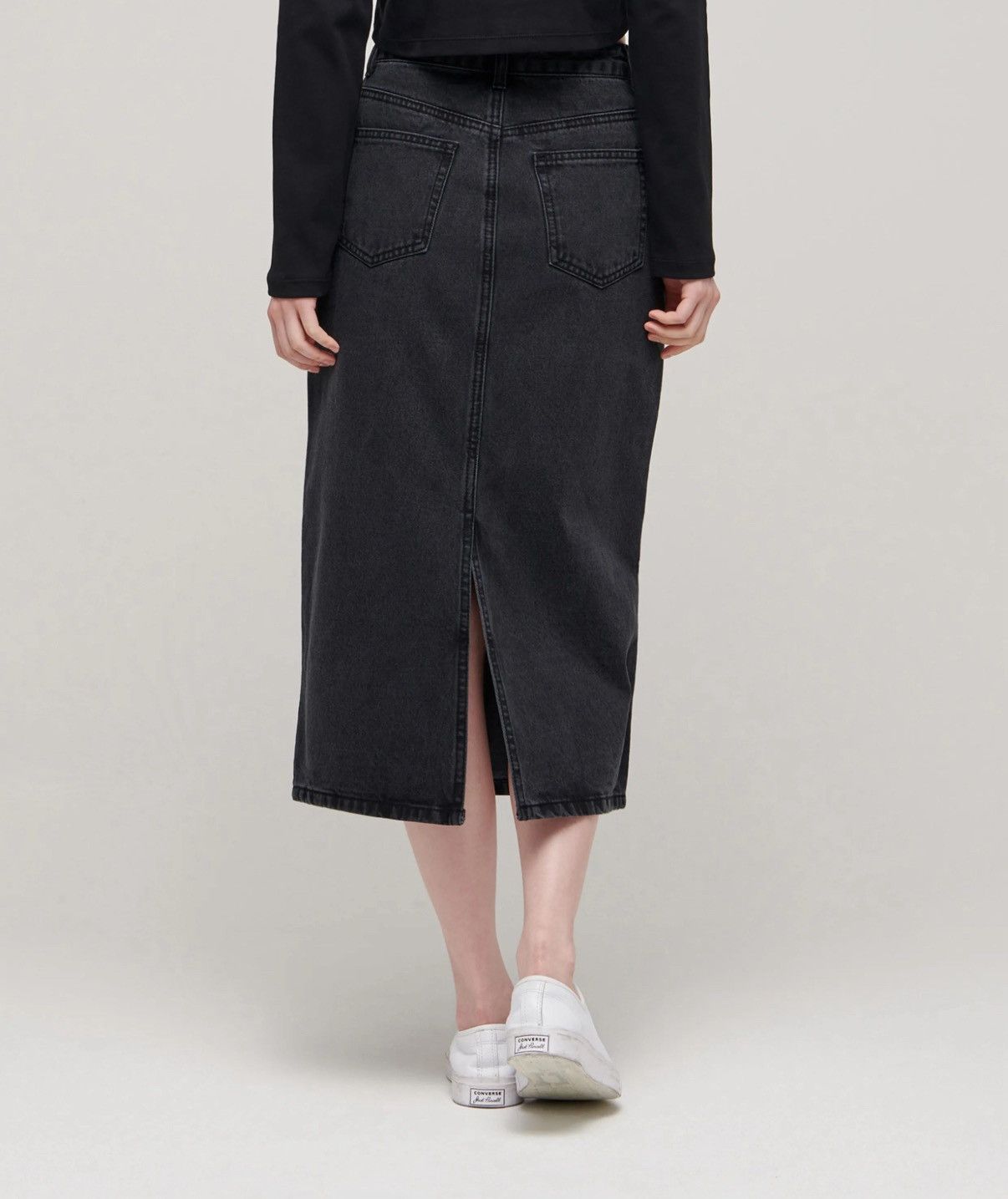 MUSINSA Musinsa Standard Denim Midi Skirt Washed Black sz XS Size 24" / US 00 / IT 34 - 1 Thumbnail