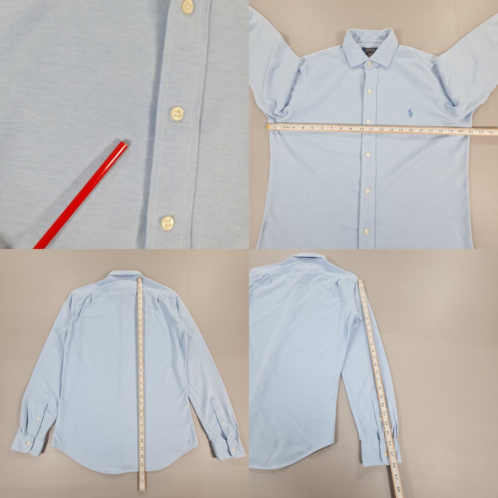 Polo Ralph Lauren Polo Ralph Lauren Mens Shirt Blue Medium Slim Fit Knit Dress Shirt Button Up Size 40R - 8 Thumbnail