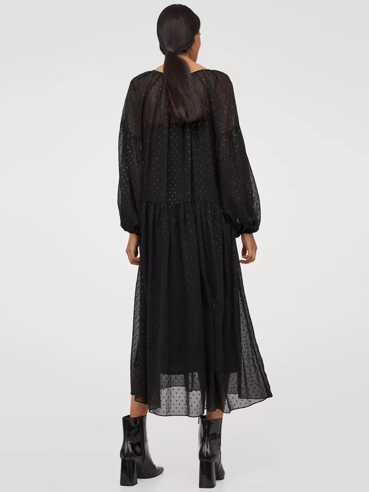 H&M H&M LONG BLACK POLKA DOT SHIMMERING PATTERN CHIFFON DRESS Size XL / US 12-14 / IT 48-50 - 2 Thumbnail