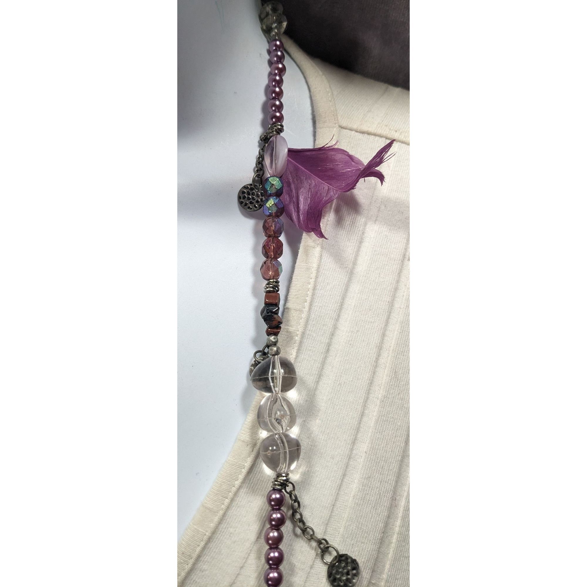 Other Bohemian Purple And Silver Tone Charm And Feather Beaded Nec Size ONE SIZE - 3 Thumbnail