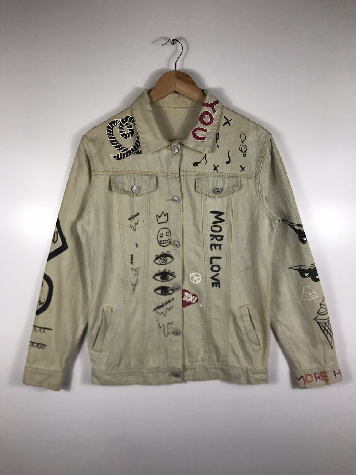 If Six Was Nine ⚡️Vintage Art Frash Lover Rock Button Denim Jacket Size M / US 6-8 / IT 42-44 - 1 Thumbnail