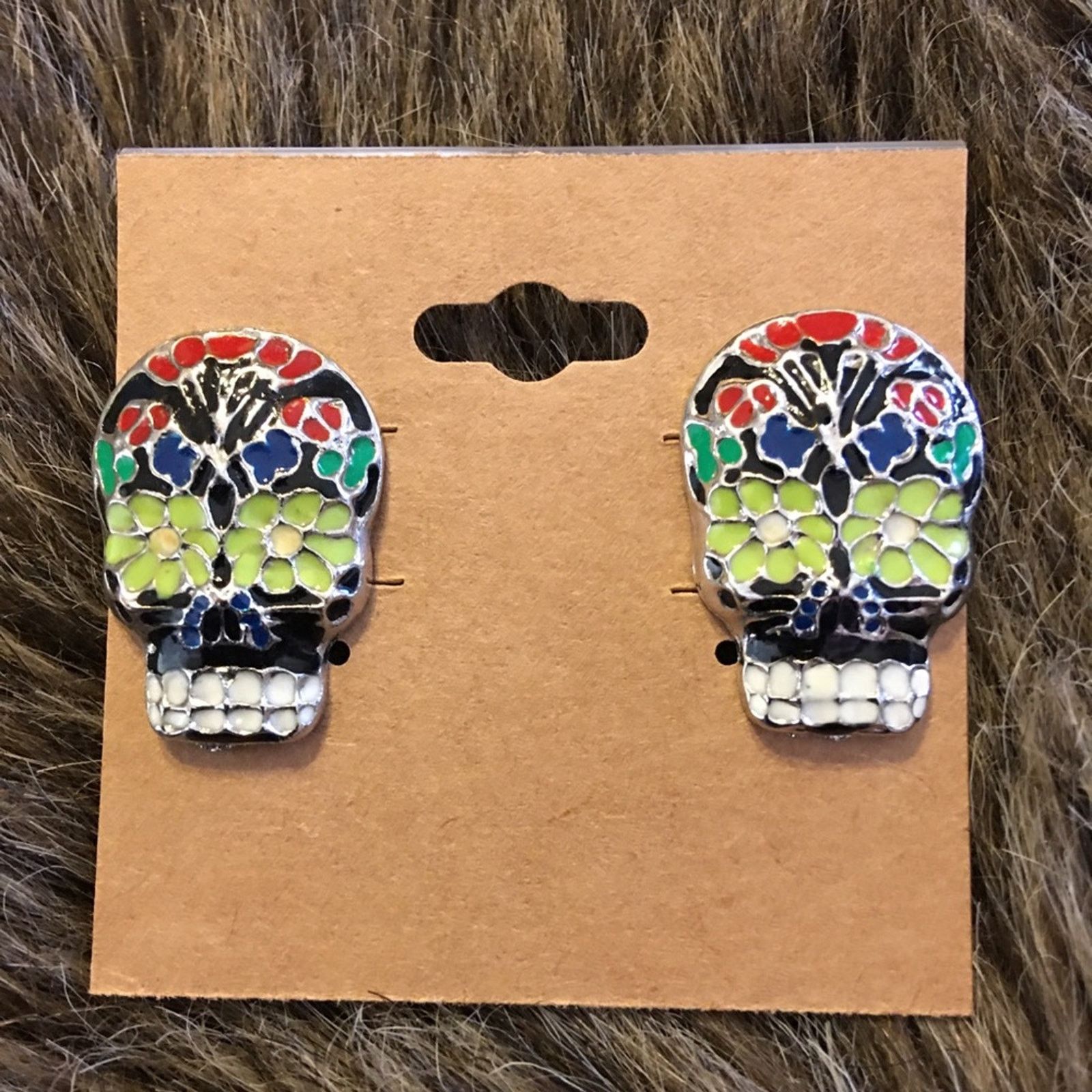 Jewelry Colorful sugar skull enamel pierced earrings Size ONE SIZE - 2 Thumbnail