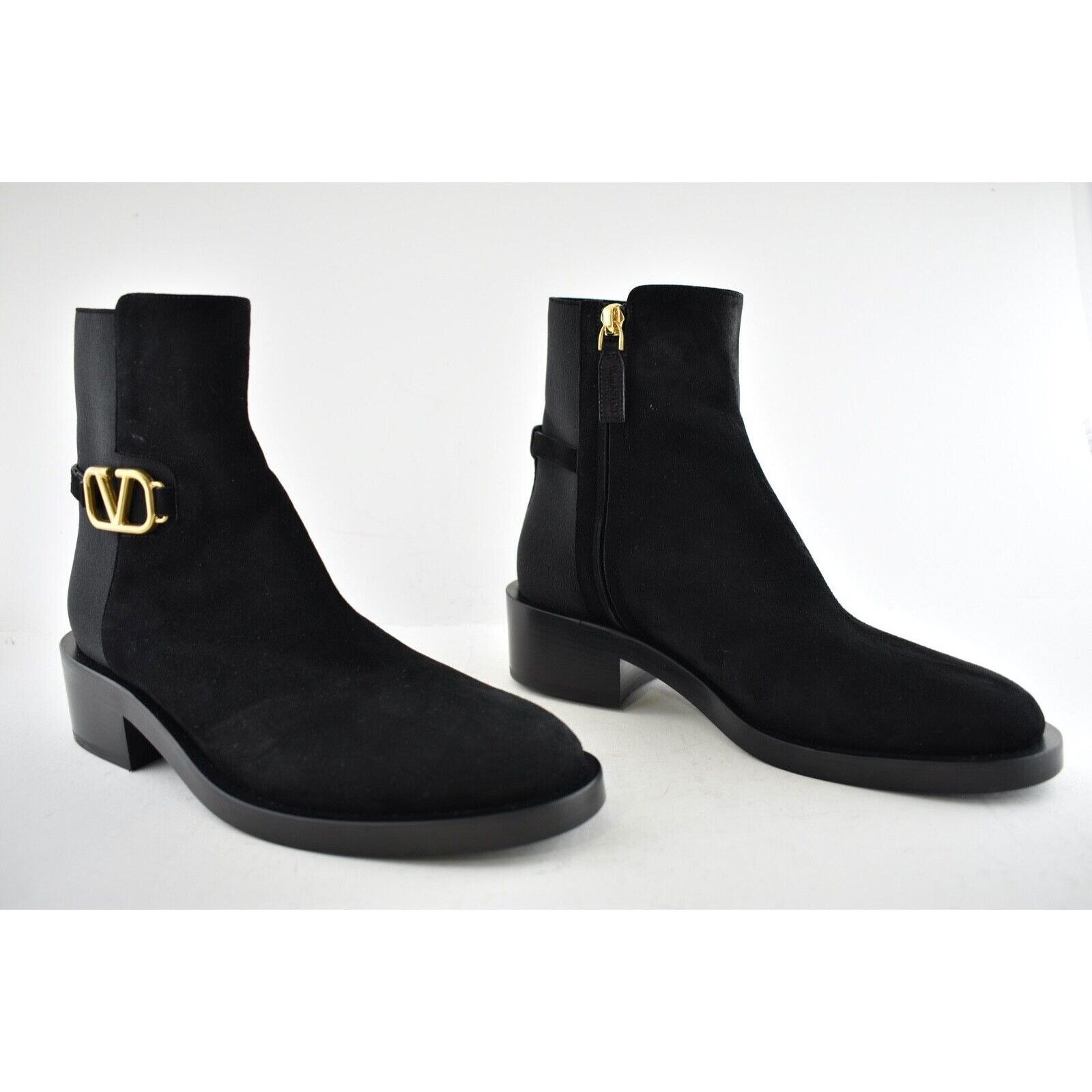 Valentino Valentino V Logo Gold Black Suede Block Heel Short Ankle Size US 7.5 / IT 37.5 - 2 Thumbnail