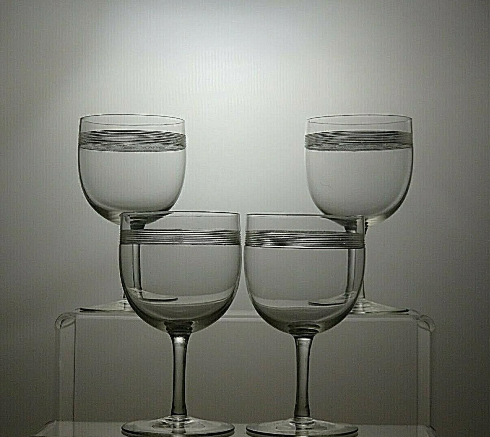 Starter Lead Crystal Set Of 4 Wine Glasses With Silver lines 4 1/2" Size ONE SIZE - 2 Thumbnail