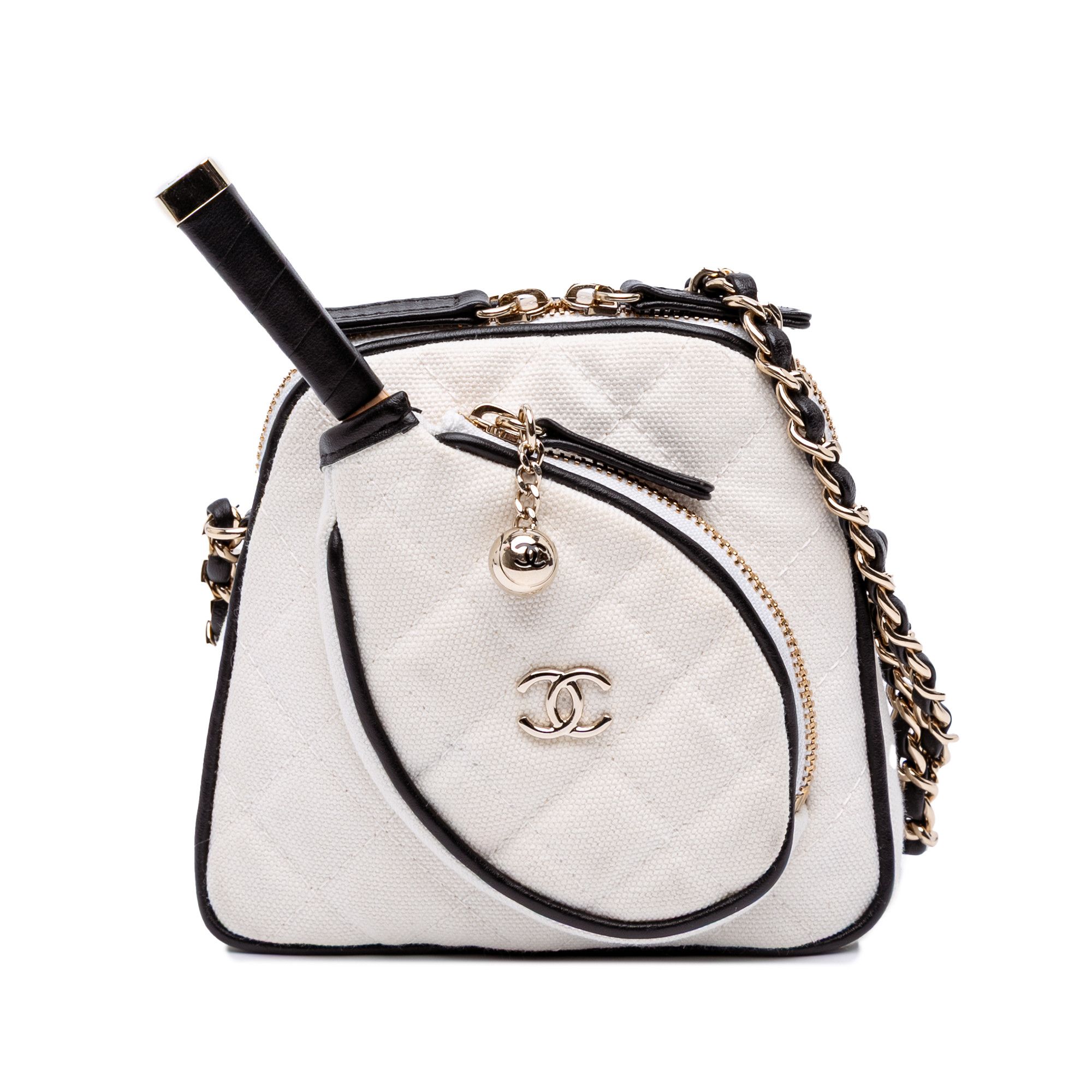 Chanel Coco Masters Mini Canvas Tennis Racket Bag in White, Women's