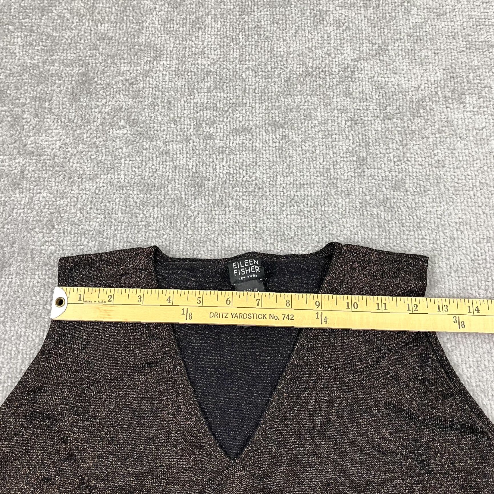 Eileen Fisher Eileen Fisher Shirt Womens Medium Black Brown Metallic Sleeveless V-Neck Party Casual Workwear Preppy Size M / US 6-8 / IT 42-44 - 4 Thumbnail