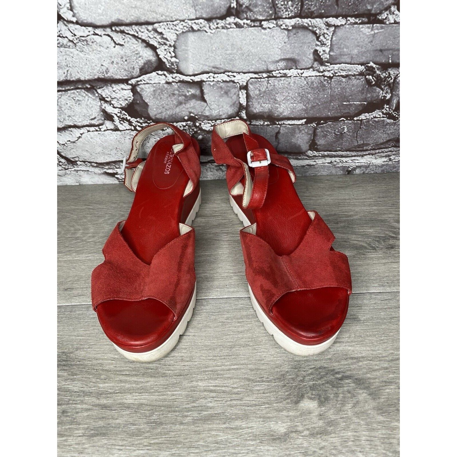 Other Bournazos Athens Red Suede Leather Ankle Strap Wedge Sandals Size US 8.5 / IT 38.5 - 15 Thumbnail