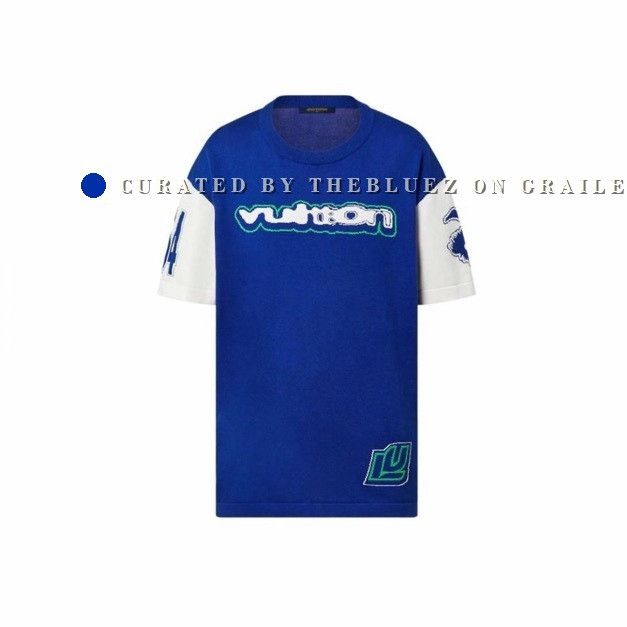 Louis Vuitton Louis Vuitton White Blue Logo Knit Tee Size US L / EU 52-54 / 3 - 1 Thumbnail