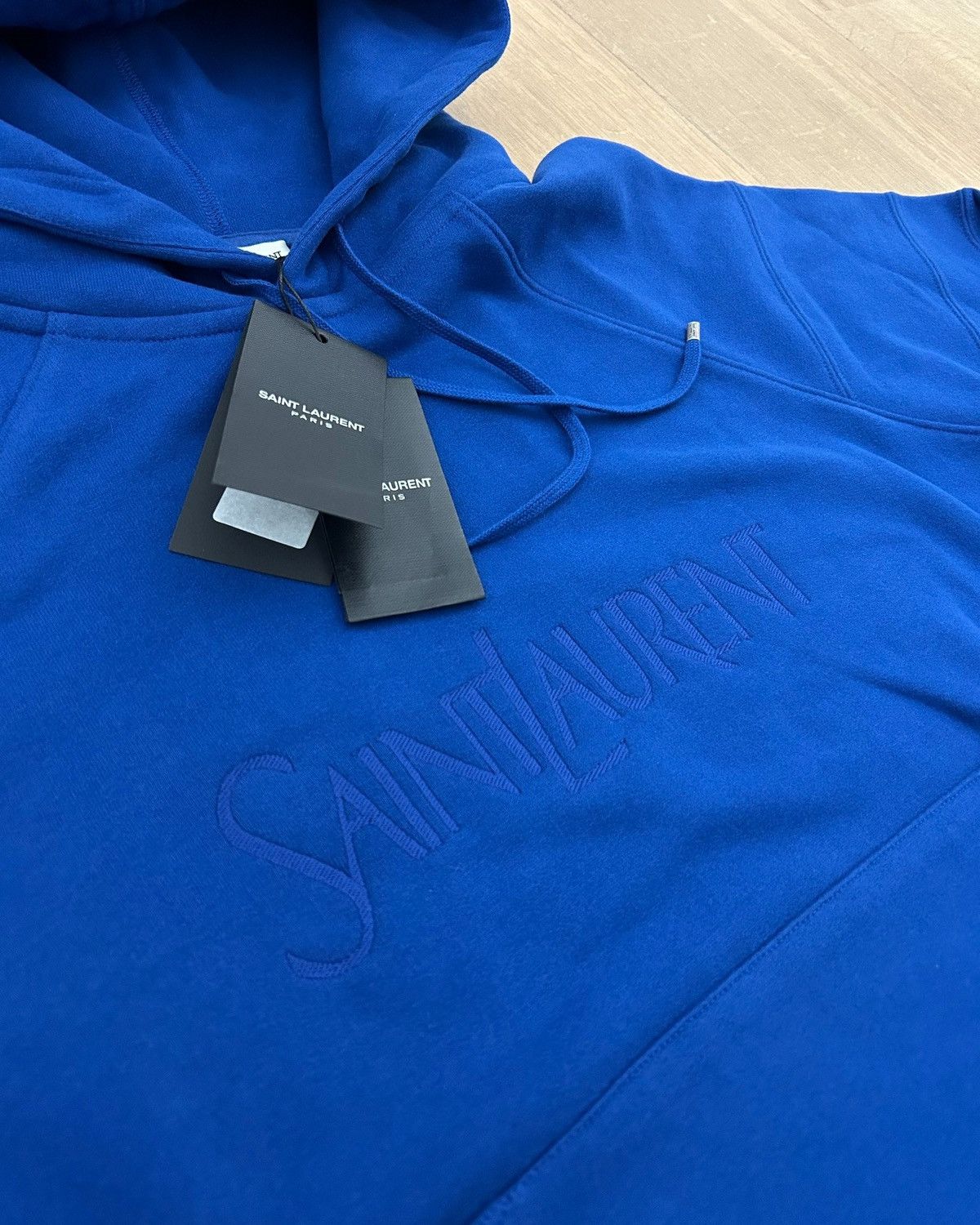 Saint Laurent Paris Saint Laurent Embroidered Hoodie Blue Size US M / EU 48-50 / 2 - 3 Thumbnail