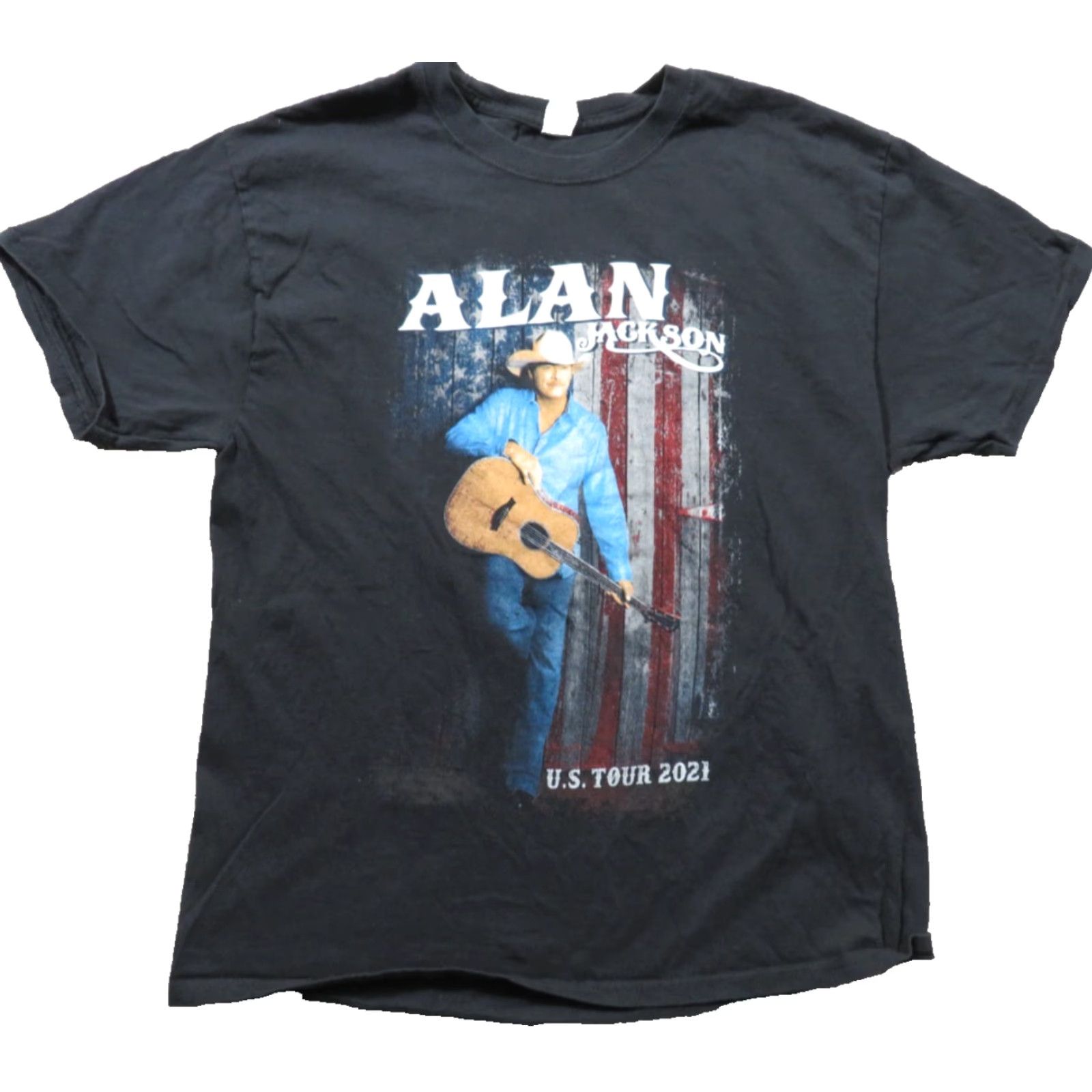 Gildan VTG Alan Jackson Tour 2021 USA T-Shirt Adult M Multicolor Cotton Blend Graphic Print Crew Neck Short Sleeve Gildan Mens Size US M / EU 48-50 / 2 - 2 Thumbnail