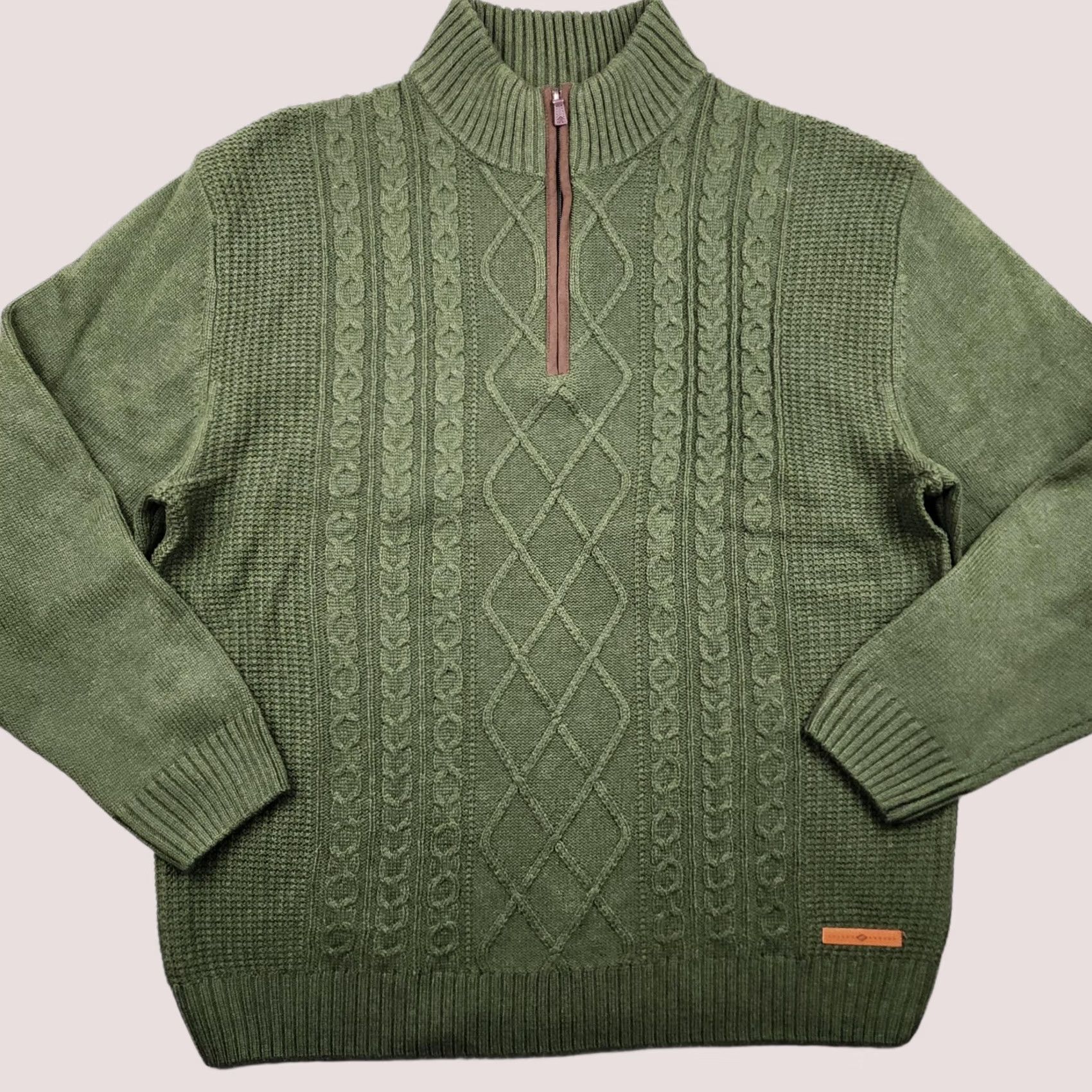 Joseph Abboud Sweater Mens 2xlt Green 1/4 Zip Mock Neck Cable Knit Pullover, Men's (Size Xxl)