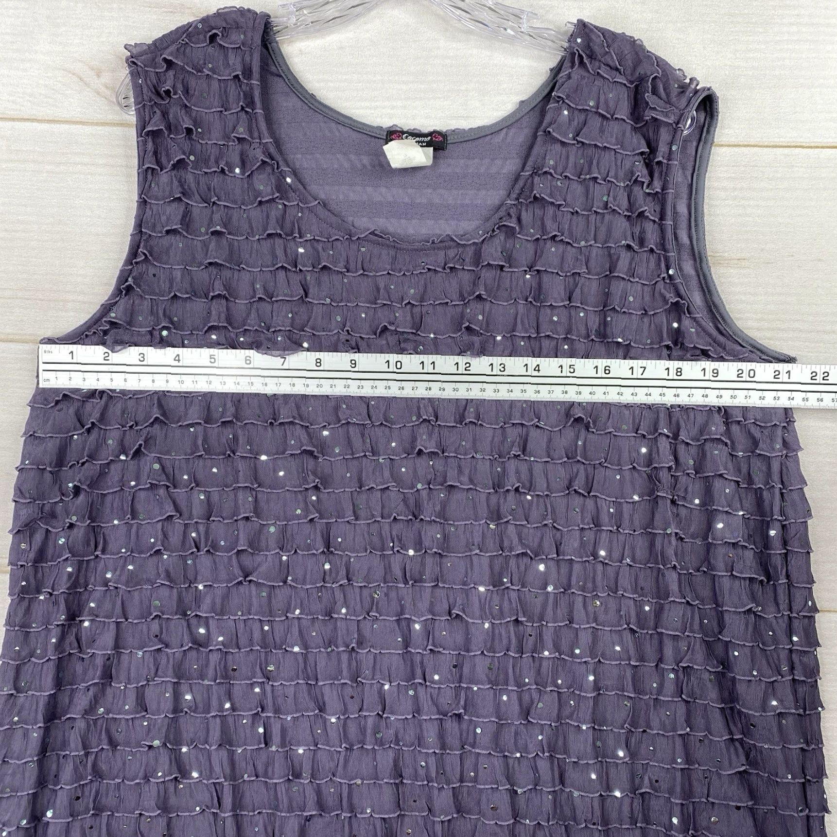Vintage Cocomo Womens Top 2X Purple Y2K 90s Sequin Ruffle Vintage Whimsigoth Scoop Sleeveless Blouse Size XXL / US 16-18 / IT 52-54 - 4 Thumbnail