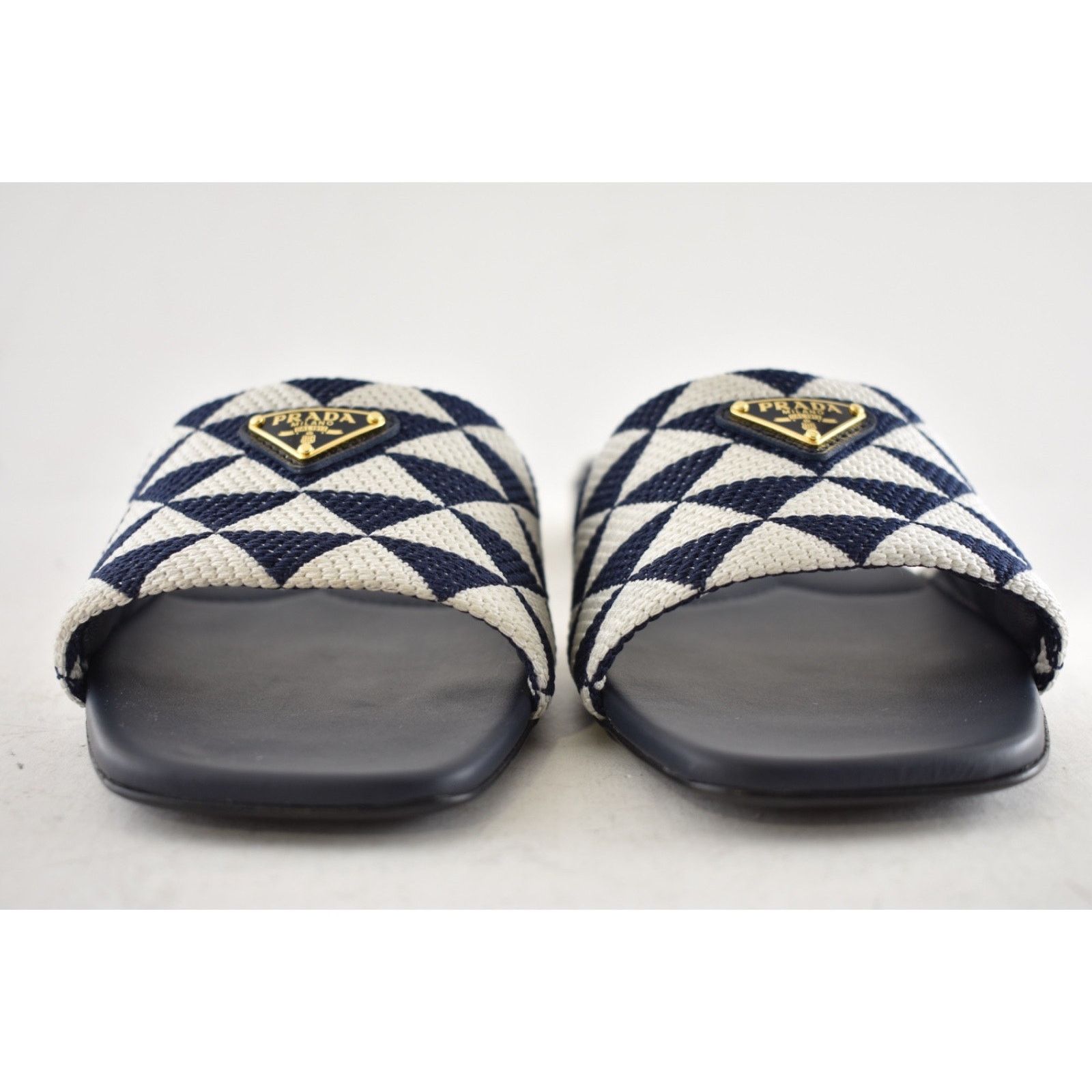 Prada Prada Jacquard Triangle Logo Baltico Talco Blue White Slide Size US 6 / IT 36 - 9 Thumbnail