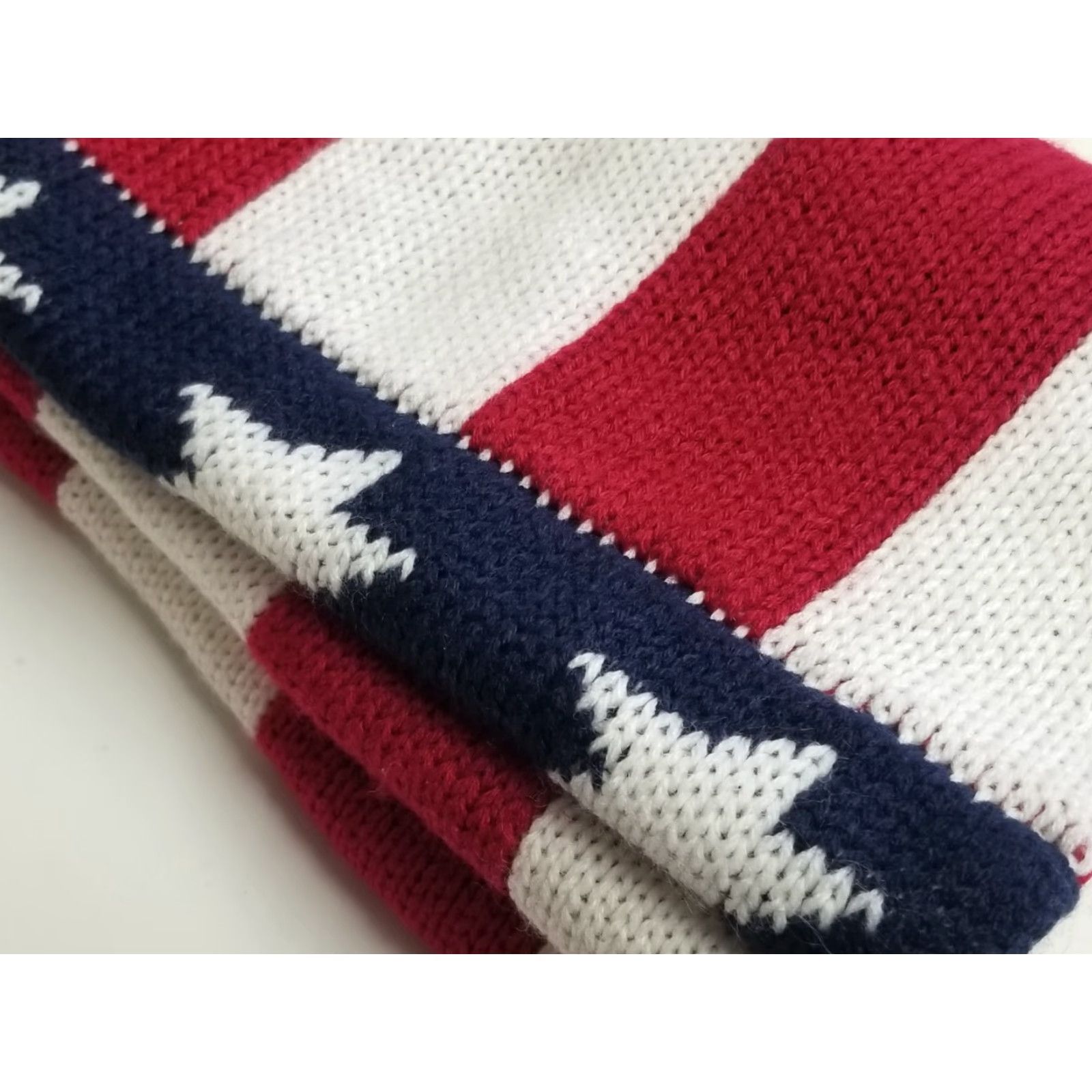 Vintage American Flag Scarf Knit Red White Blue Stars Stripes Patriotic 4th Of July Size ONE SIZE - 5 Thumbnail