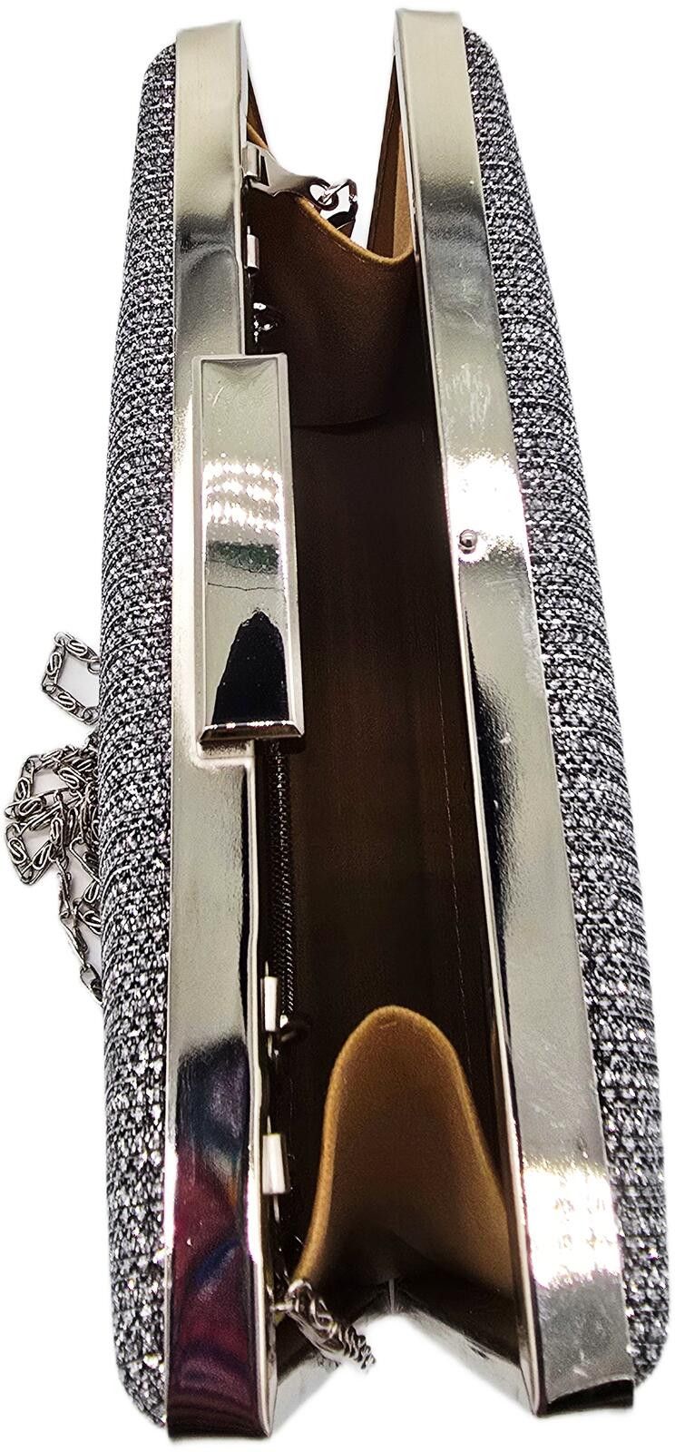The Unbranded Brand Elegant Silver Evening Clutch Bag with Chain Strap Size ONE SIZE - 6 Thumbnail