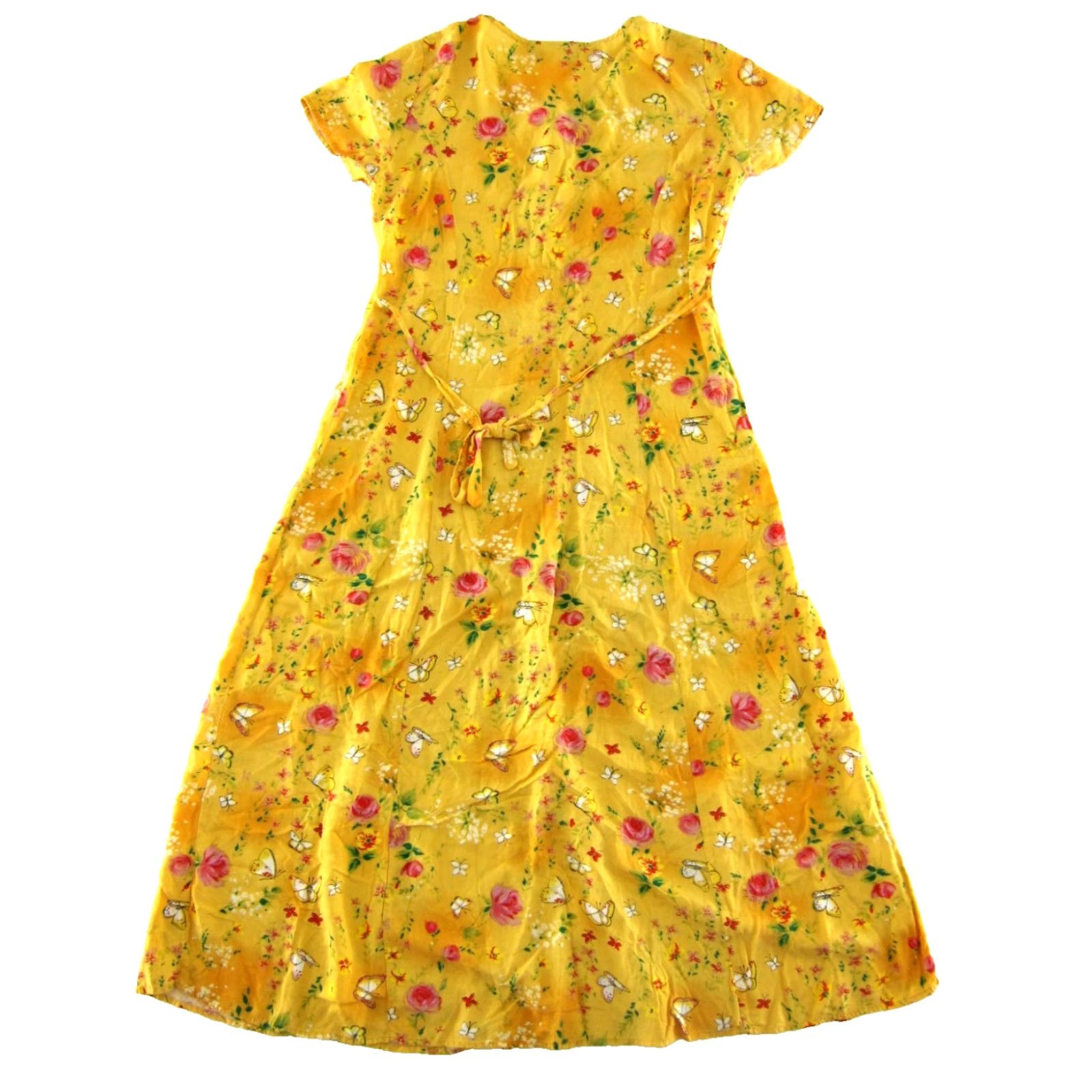 Vintage VTG Notations Clothing Co Maxi Dress Shirt Dress M Yellow Butterfly Floral Button Down 100% Rayon Boho 80s 90s Women Mens Girls2026 Size M / US 6-8 / IT 42-44 - 2 Thumbnail